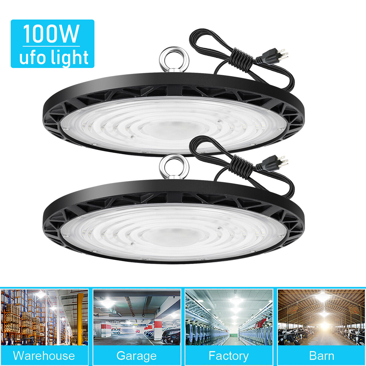 2Pack 100W UFO LED High Bay Light Industrial Commercial Warehouse Factory Light