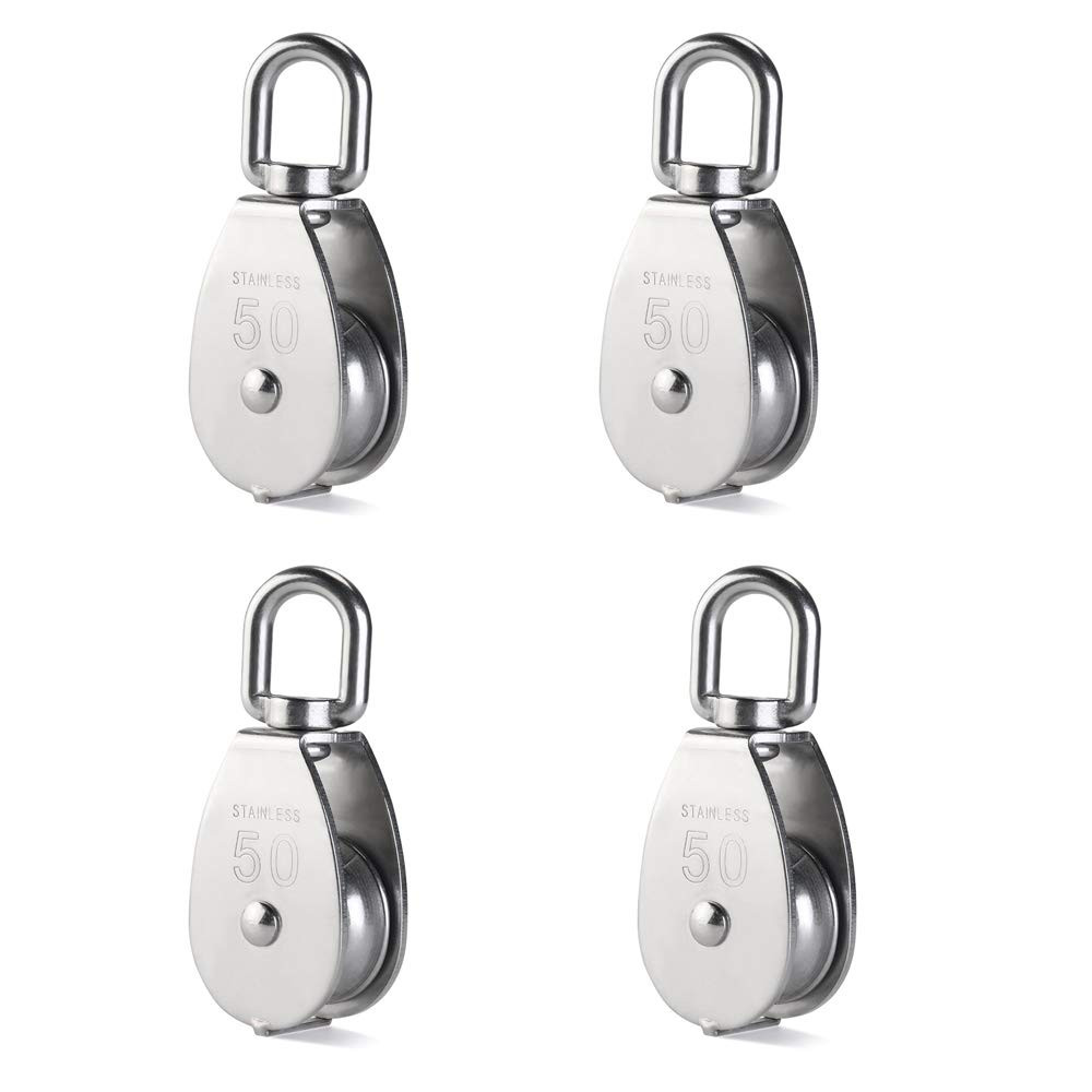 4 Pack M50 Lifting Single Pulley Roller Loading 880Ibs, 304 Stainless Steel Heav