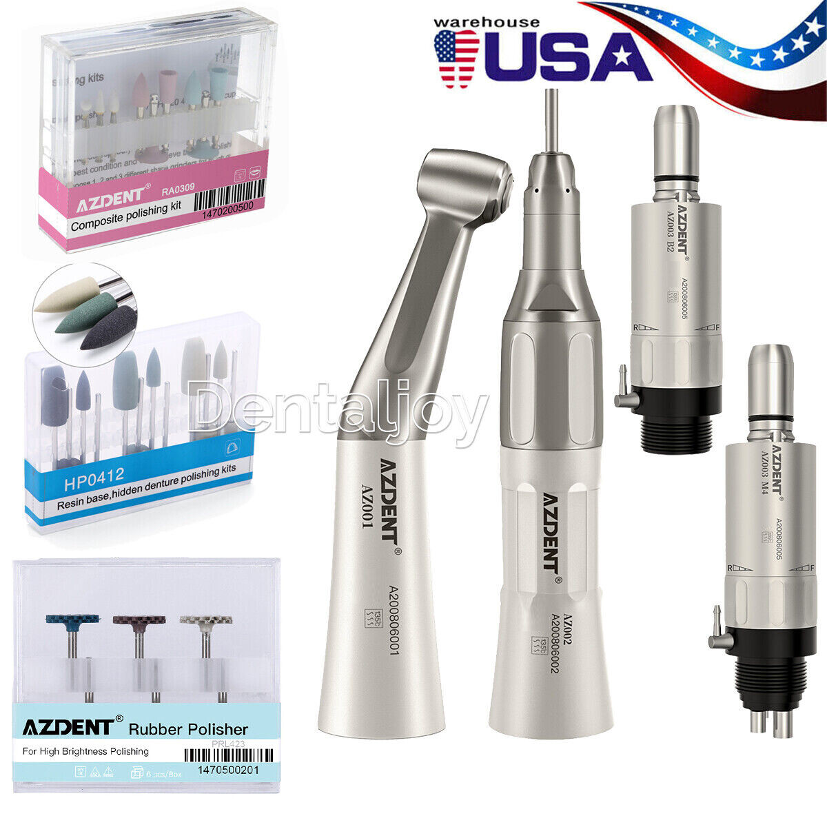 AZDENT Dental Slow Low Speed Handpiece Kit/Composite Polishing Kit Burs Brush
