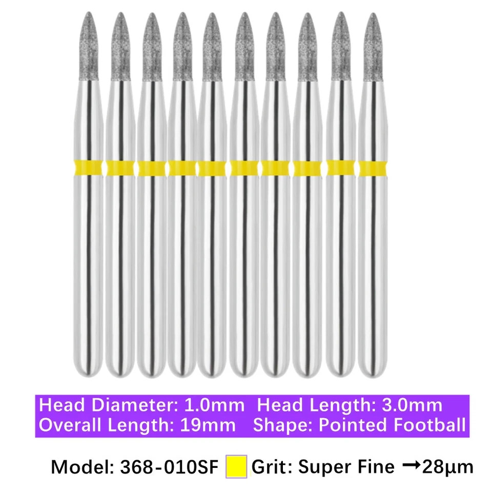 10/ Dental Diamond Burs Football Egg Bur FG 368 Coarse Fine Medium High Speed