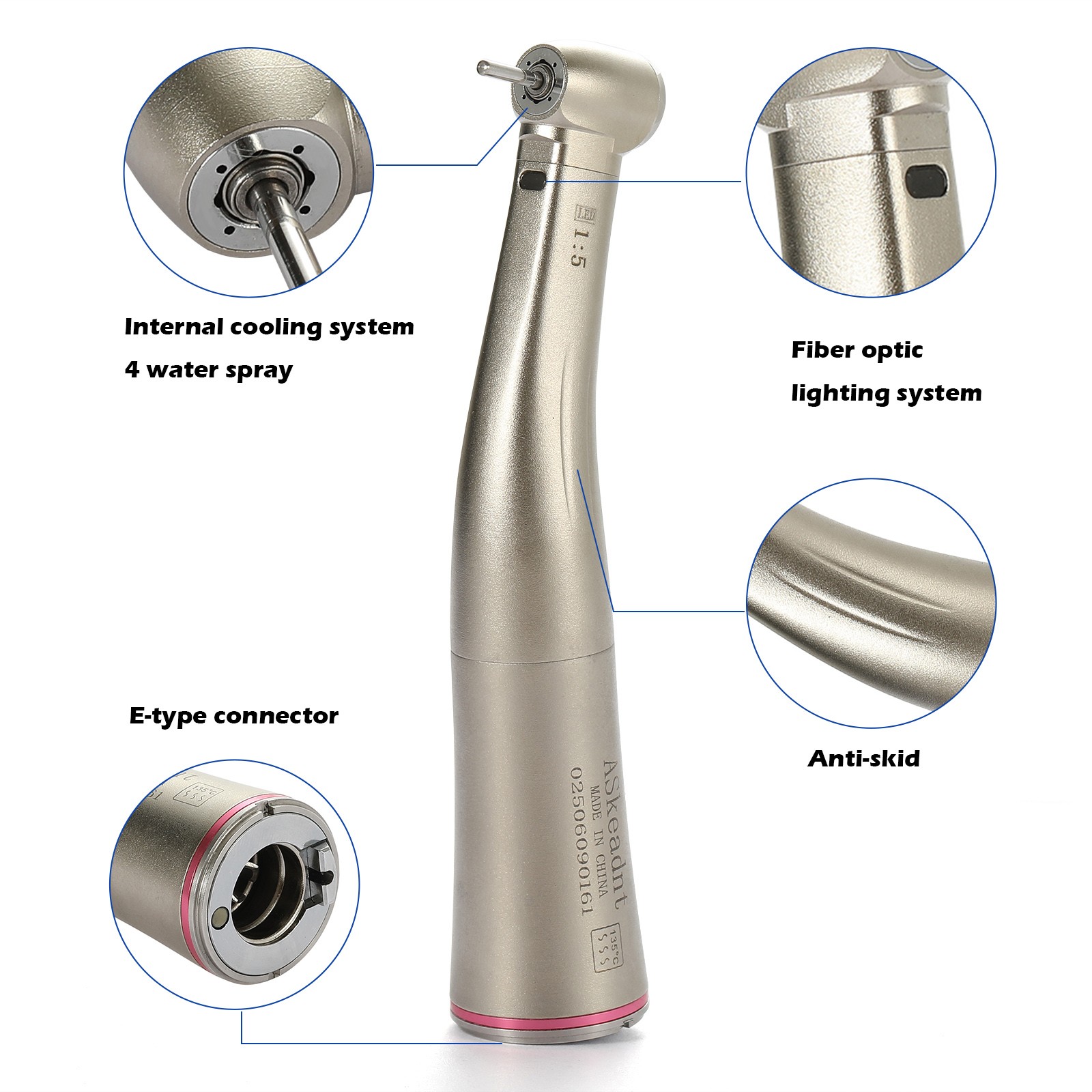 NSK Style Dental LED 45° Degree Surgical High Speed Handpiece Push Button 4 Hole