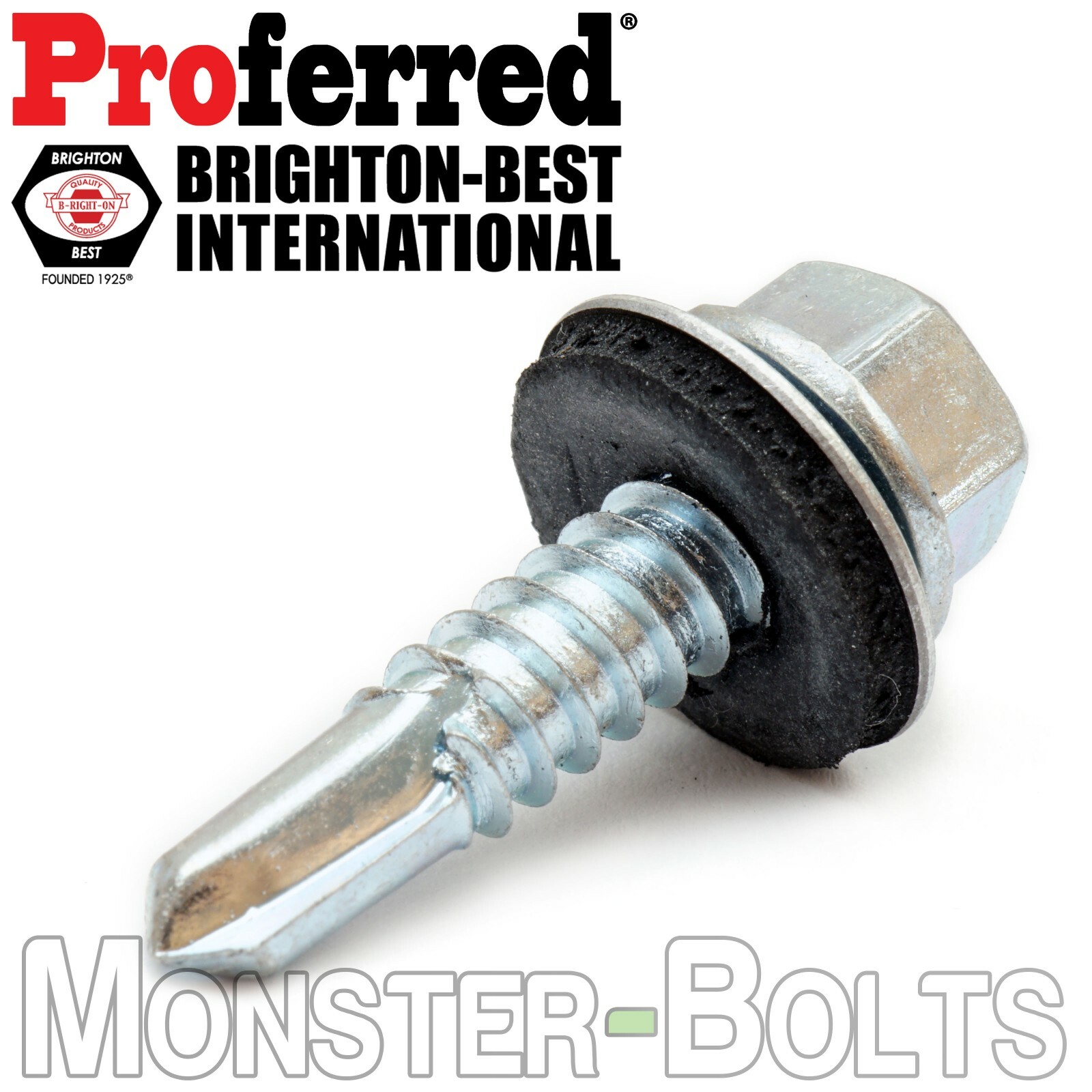 #14 Tek Roofing Screws, HWH w/ Bonded EPDM Washer, Zinc #3 Point Self-Drilling