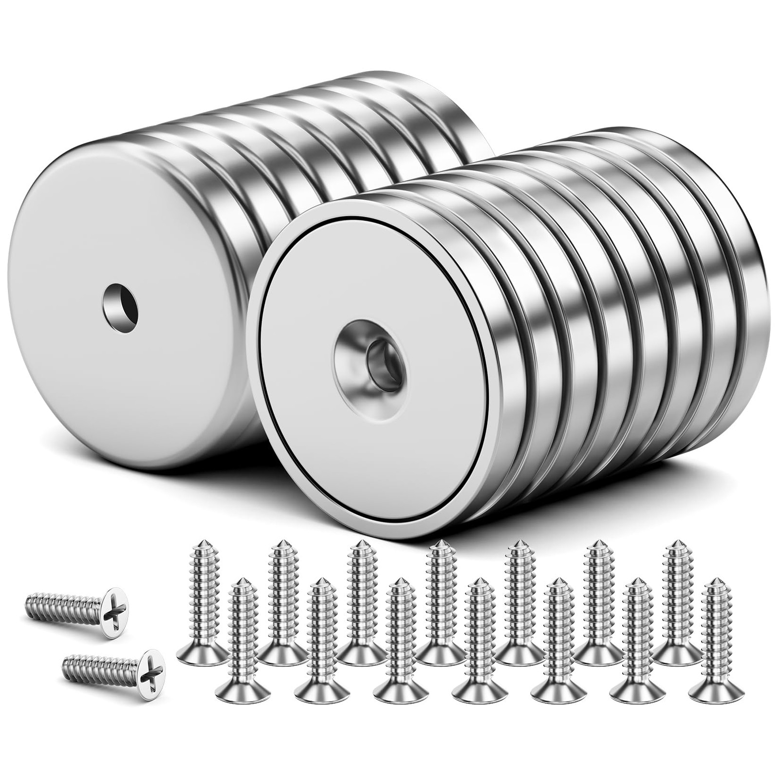 16 Pack 110LB Neodymium Magnets With Screws Heavy Duty Wall Mount Tool Hold