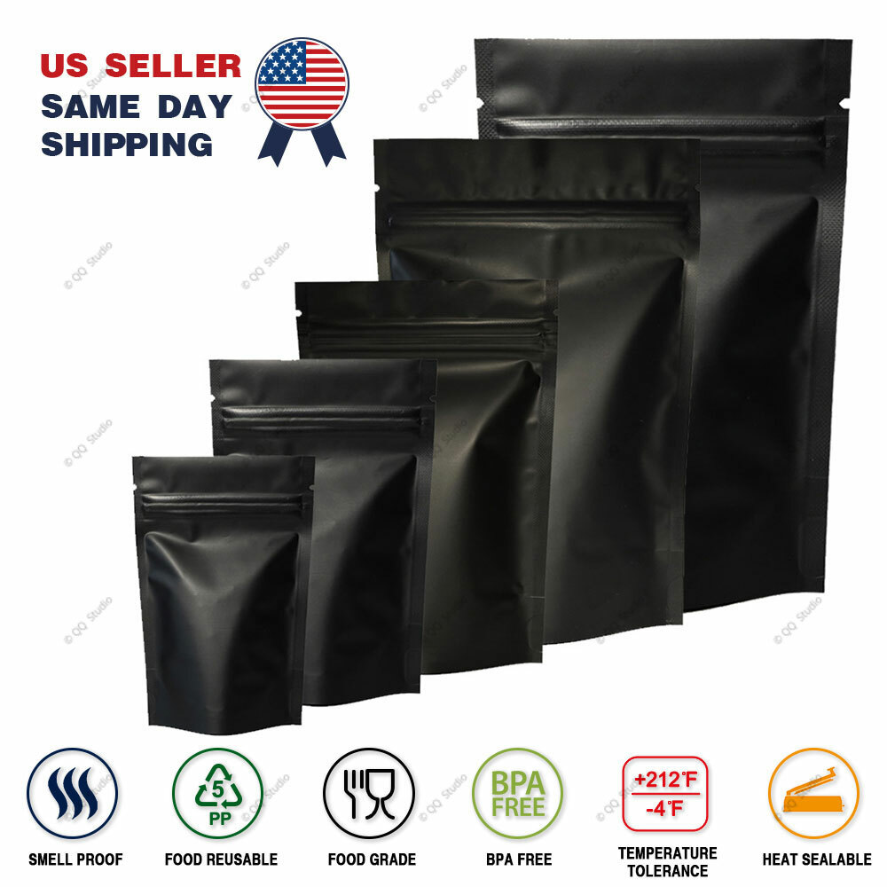 Assorted Size Matte Black Two Sided Foil Mylar Stand up Zip Lock Pouch Bag B01