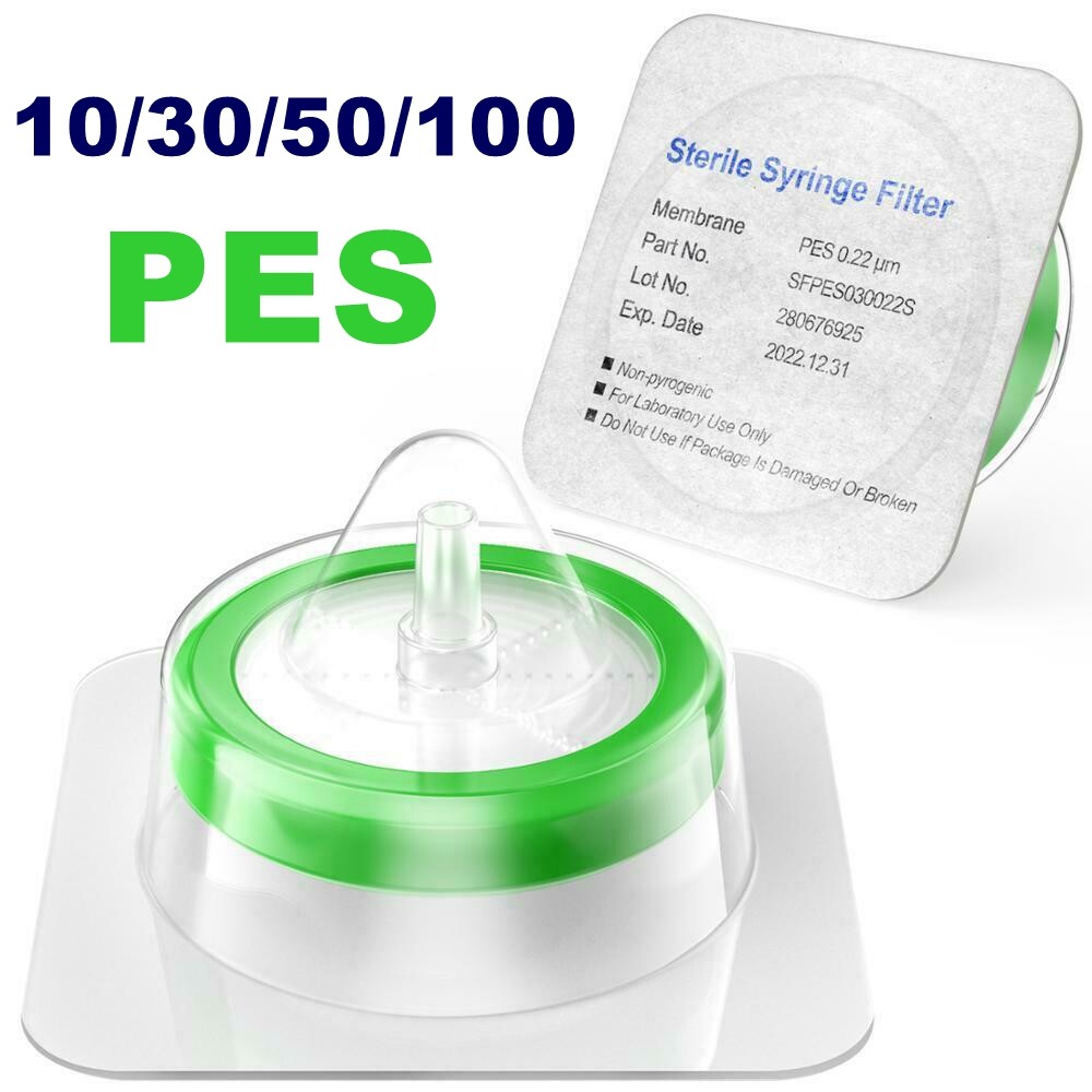10/30/50/100Pcs Sterile Syringe Filter 33mm 0.22 Micron PES Membrane Hydrophilic
