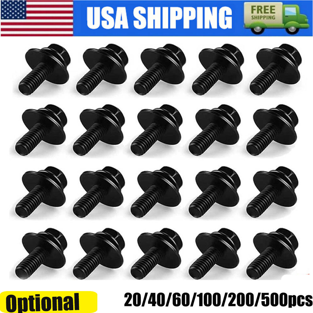 Car Auto Body Bolts Screws Fastener M6-1.0x 16mm Long- 10mm Hex- 17mm Washer USA