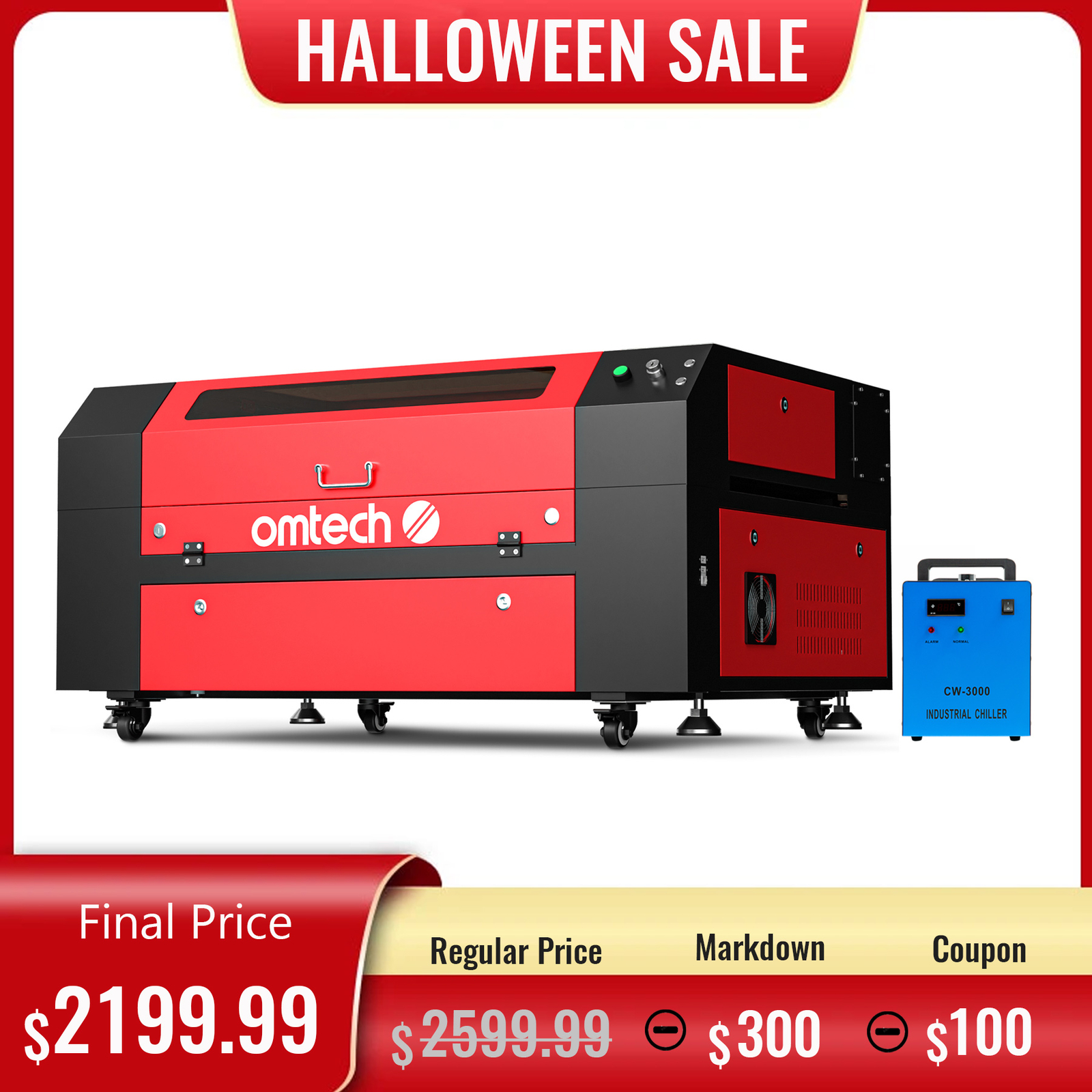OMTech 28×20 in. 60W CO2 laser Engraver Cutter Marker with CW-3000 Water Chiller