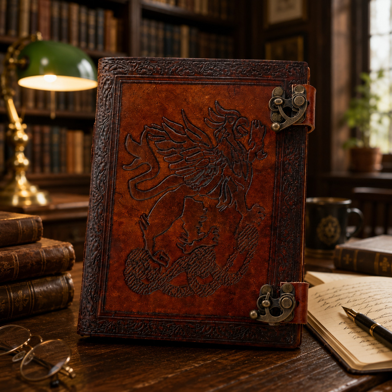 Handmade Genuine Leather Journal 6×8 Griffin Embossed Vintage Diary Notebook