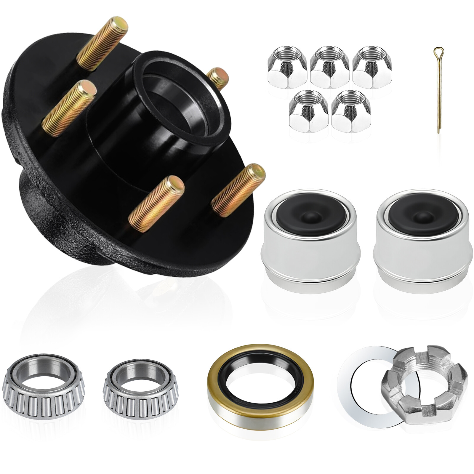 3500Lb Trailer Axle Trailer Hub Kit 5 Bolt 4.5″,5×4.5 Trailer Hub Fit 1-1