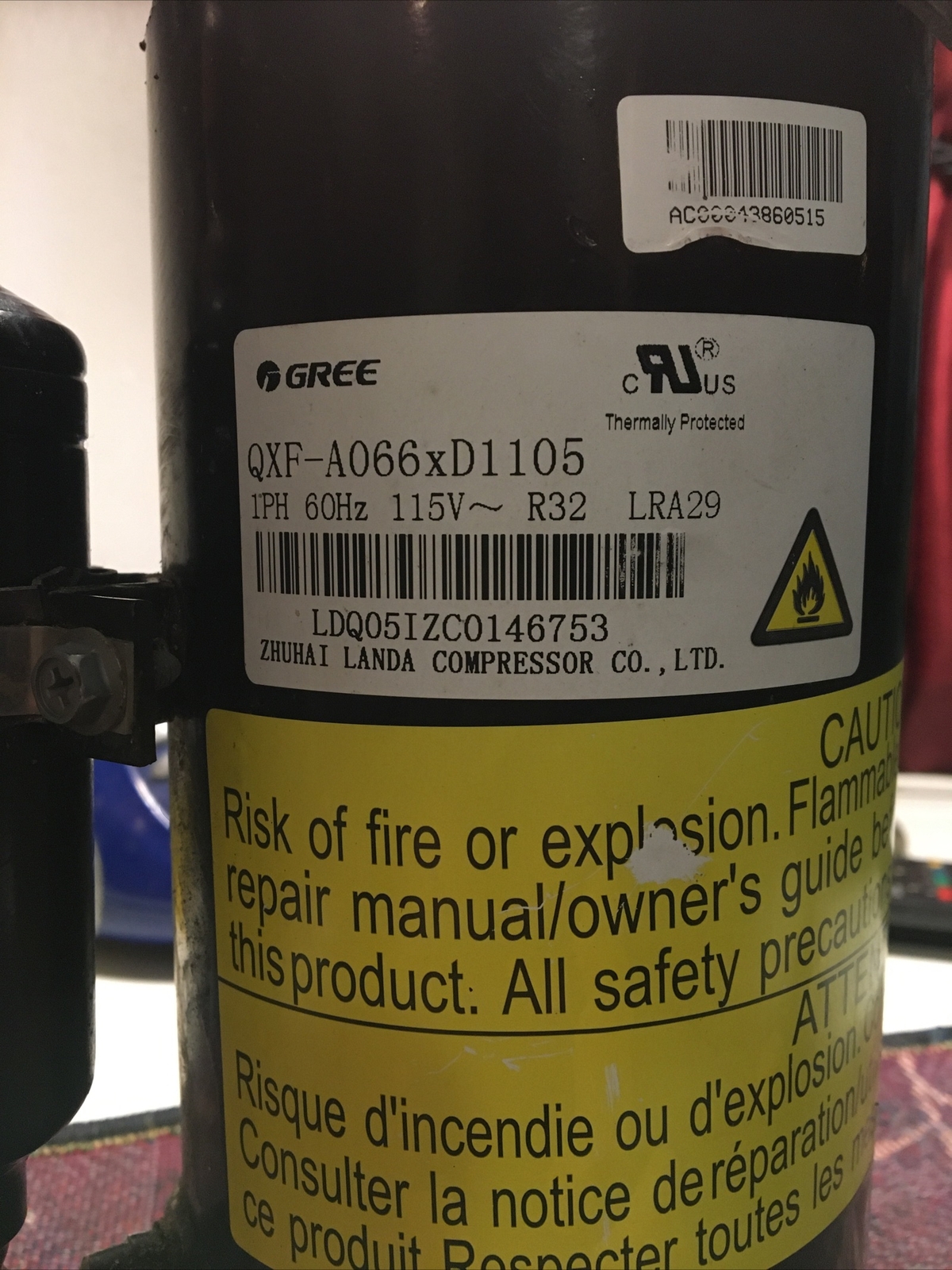 GREE QXF-A066xD1105 1PH 60Hz 115V R32 LRA 29 Compressor
