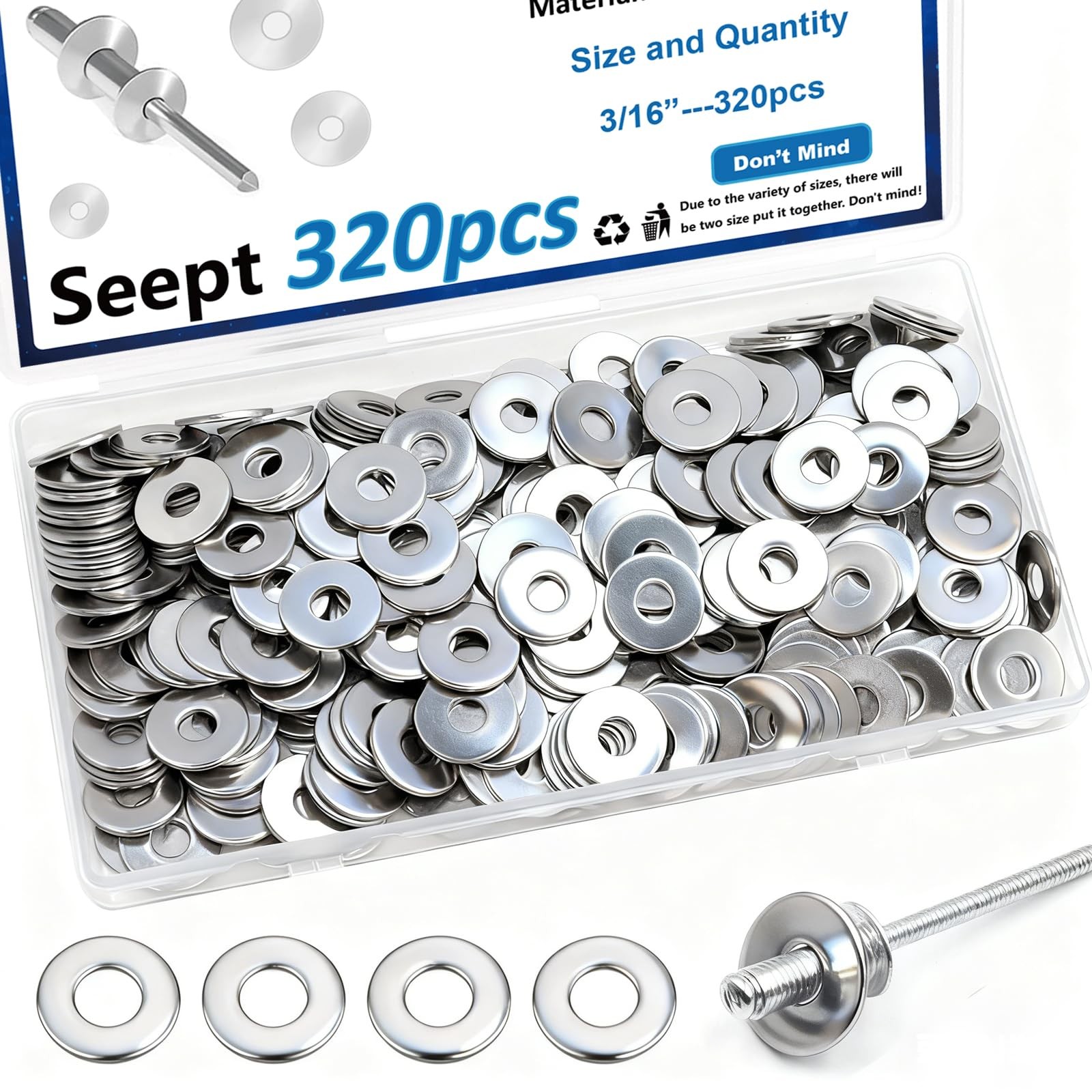 Silver Pop Rivet Washers Aluminum Back Up Washers for Rivets 3/16 In 320 Pk