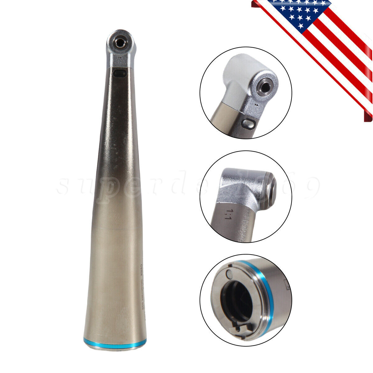 NSK Style Dental Fiber Optic 1:1 Contra Angle Low Speed Handpiece Inner Channel