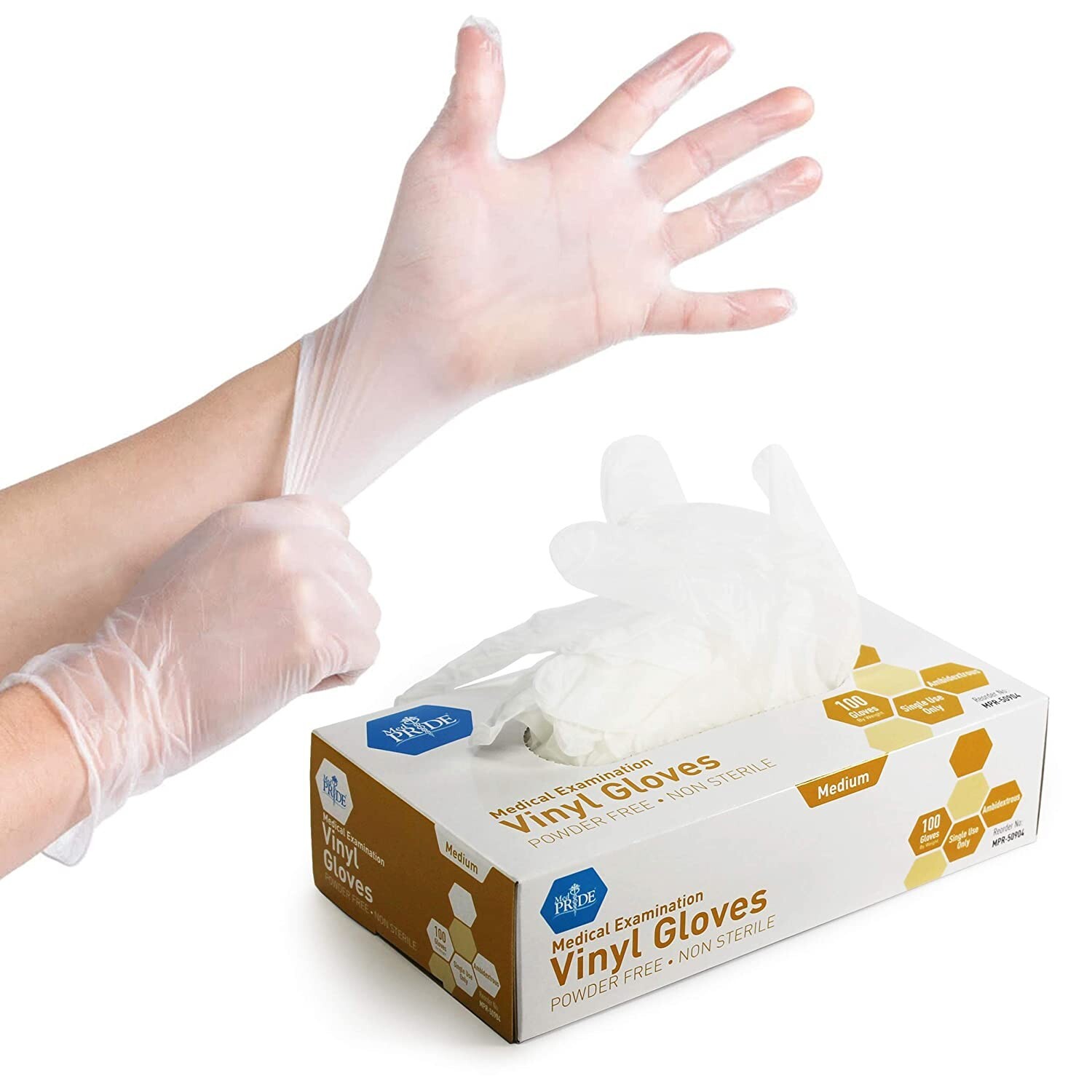MedPride Medical Examination Vinyl Gloves,N/S Powder Free, Medium-100 Gloves/Bx