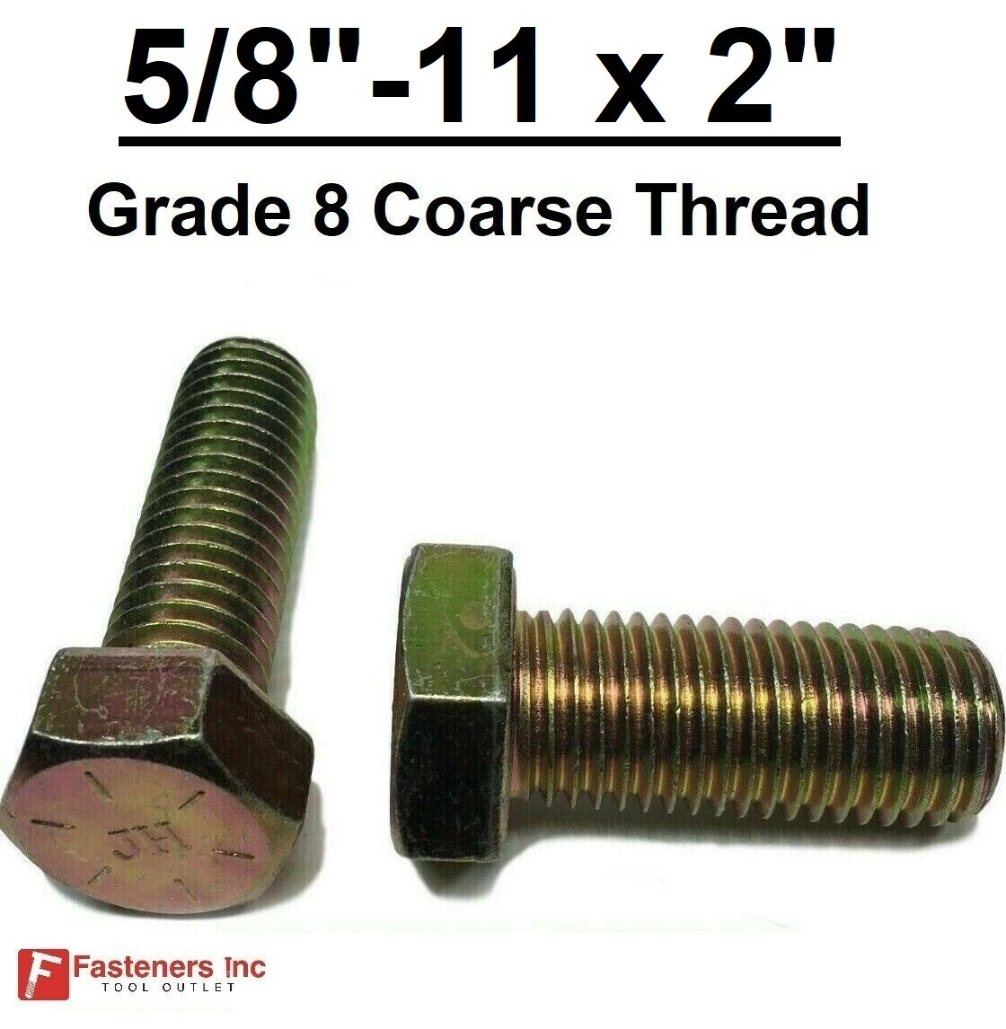 5/8-11 x 2″ (FT) Hex Bolt Yellow Zinc Plated Grade 8 Cap Screw Coarse Thread