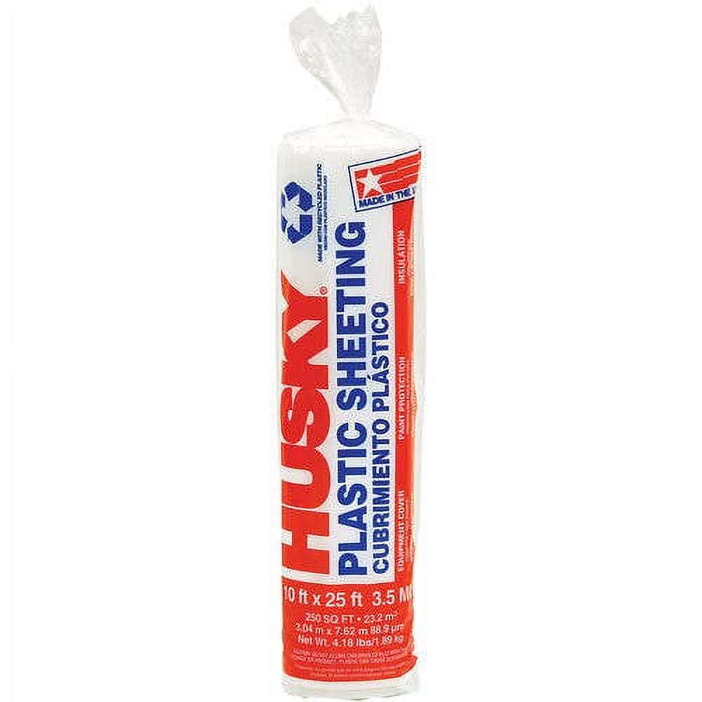 Husky 3.5 Mil Clear Polyethylene Plastic Sheeting,10 Ft x 25 Ft, 250 Sq Ft Total