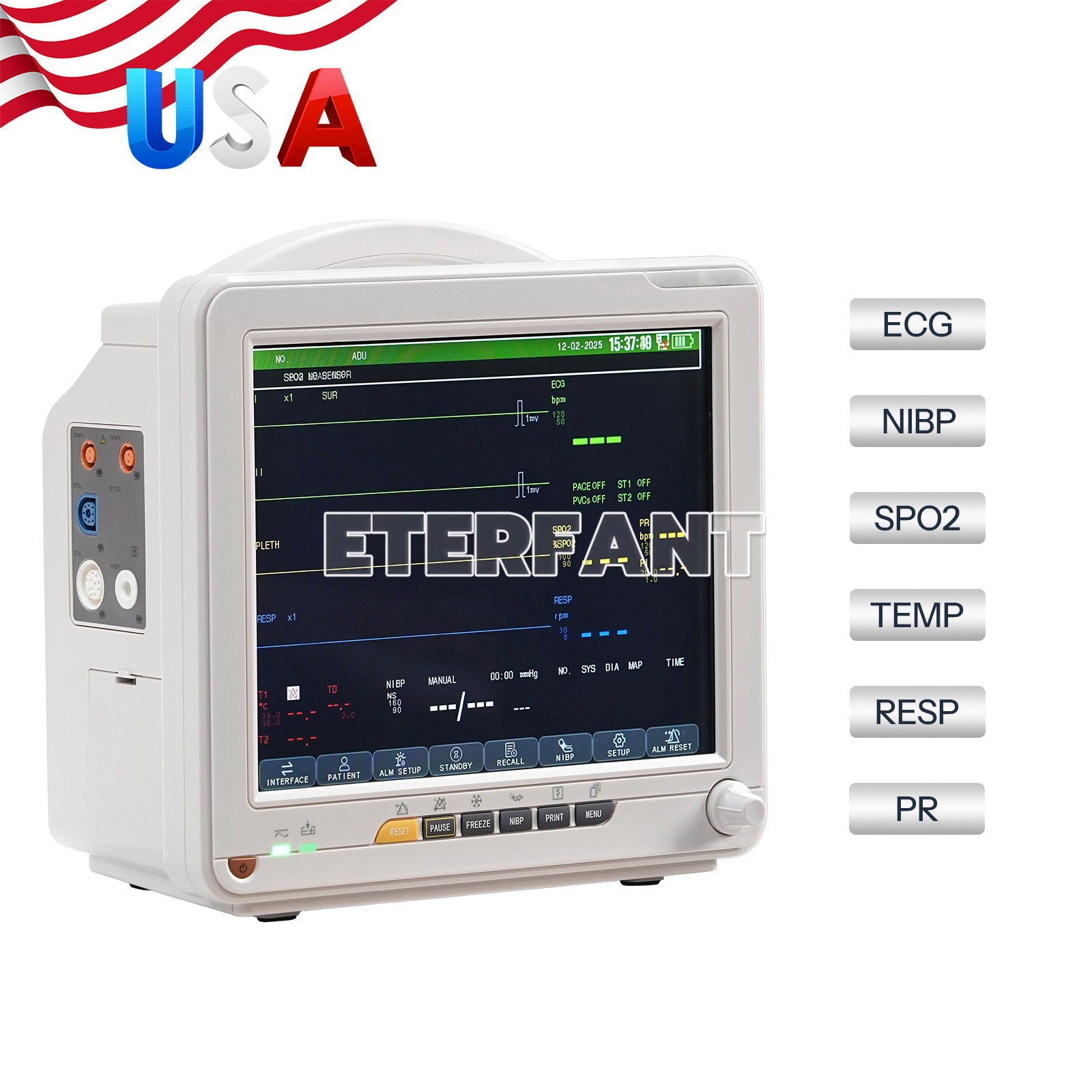 8″/12″ Patient Vital Signs Monitor Multi-Parameter ECG/NIBP/TEMP/RESP/SPO2/PR