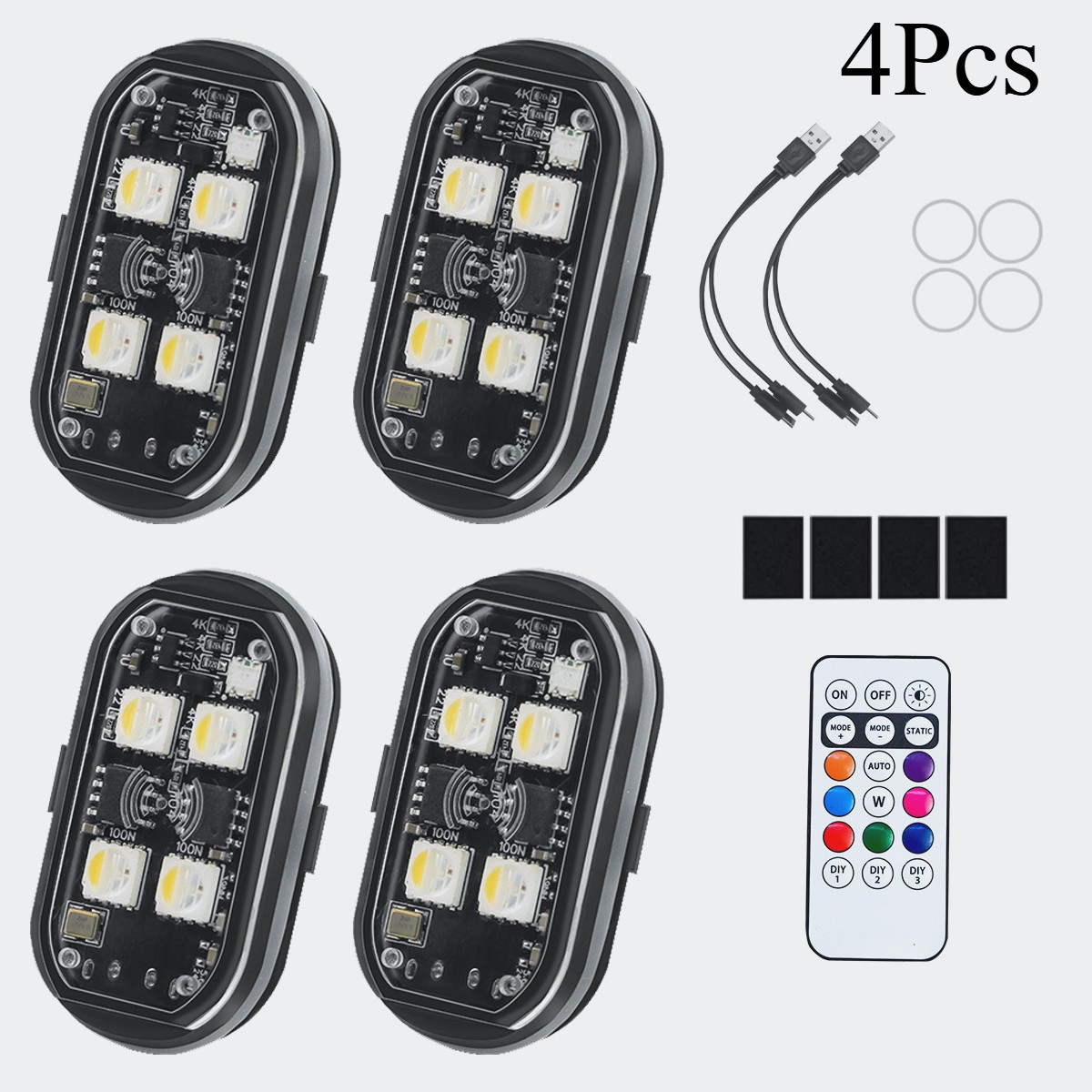 Wireless RGB LED Strobe Lights Remote Control Waterproof For Bike Car Aircraft