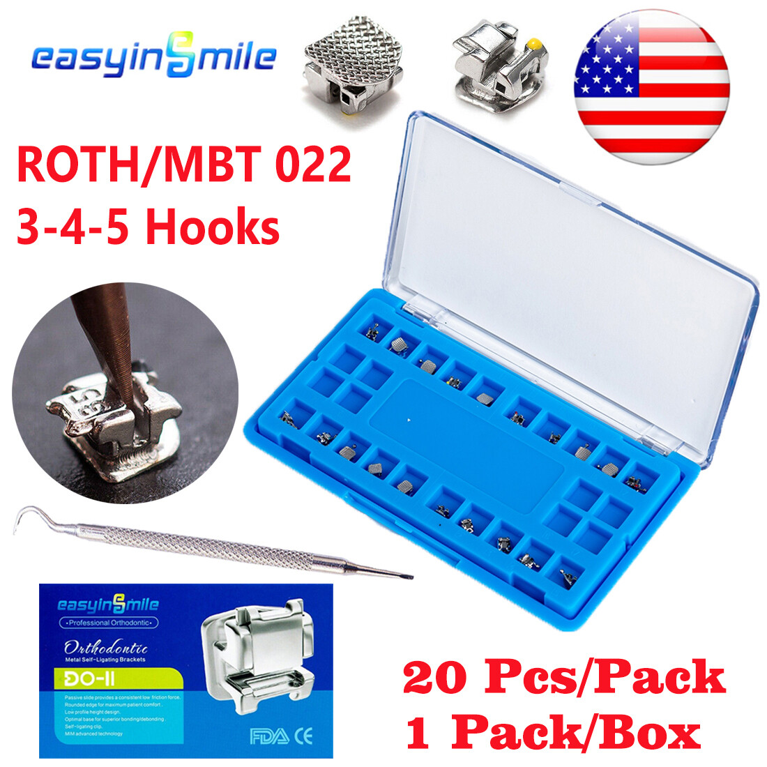 Dental ortodoncia brackets Metal Self-ligating MINI Braces ROTH/MBT.022″ Hook345