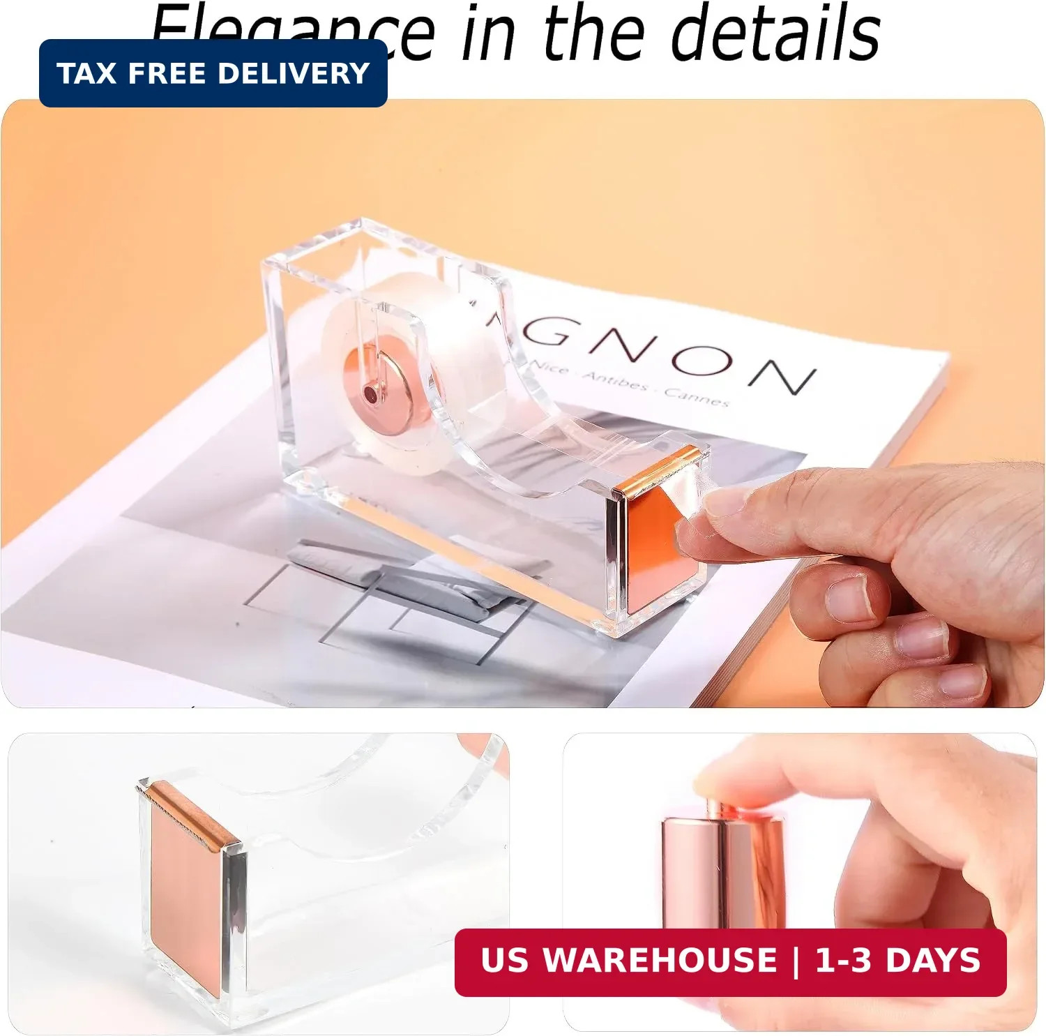 Famassi Rose Gold Desk Accessories，Office Supplies Set Acrylic Stapler Set Stapl