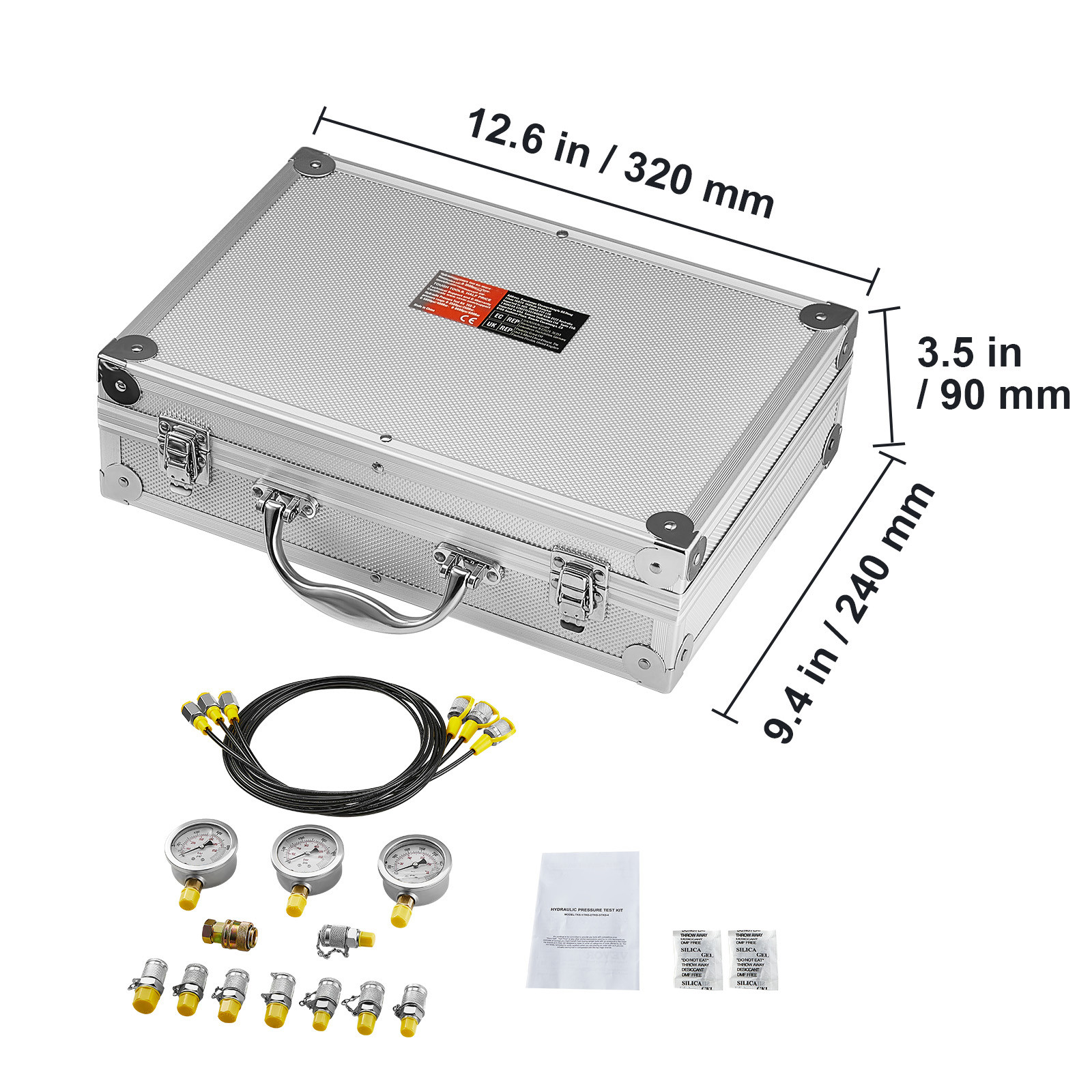 Hydraulic Pressure Test Kit 3 Gauges 9 Test Couplings 3 Test Hoses Case