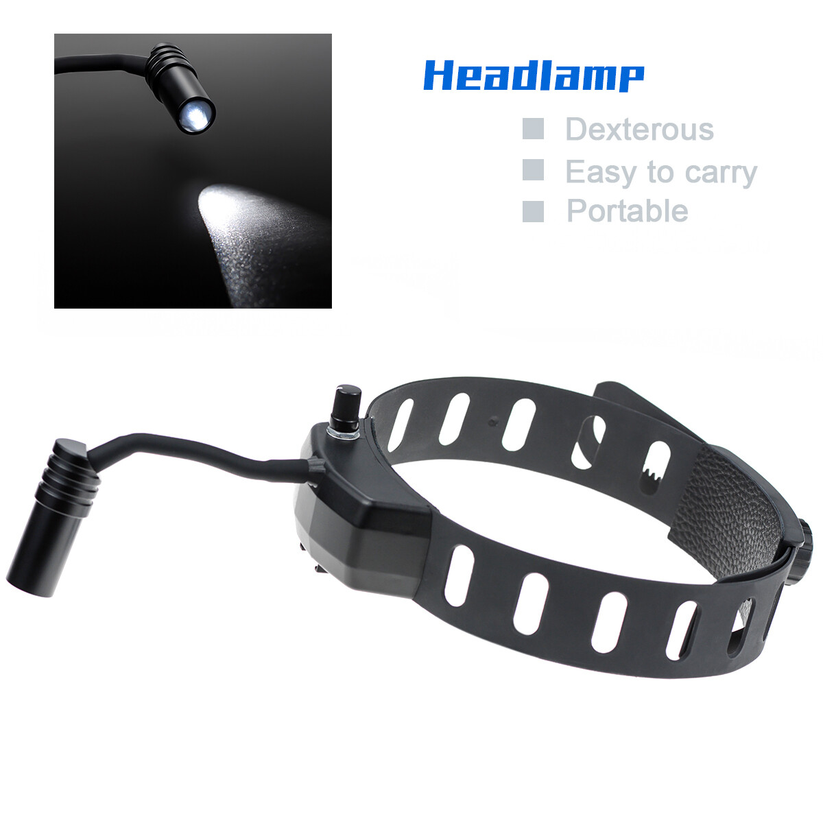 Dental 5W LED Binocular Headlight Leather Headband High Light Spot DY-005 Black