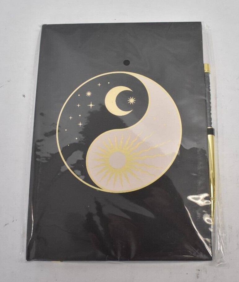 Yin Yang Journal w Black Obsidian Pen Notebook Stationery Crystal Pen Black
