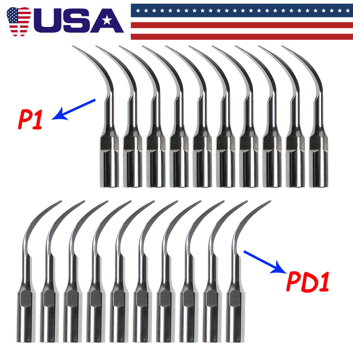 5-50* Dental Ultrasonic Piezo Scaler Tips P1 PD1 fit EMS Woodpecker DTE SATELEC