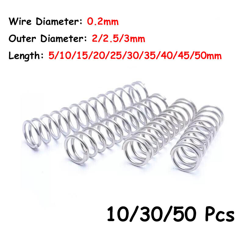 10/30/50Pcs Wire Dia 0.2mm L 5-50mm 304 Stainless Steel Small Spring Compression
