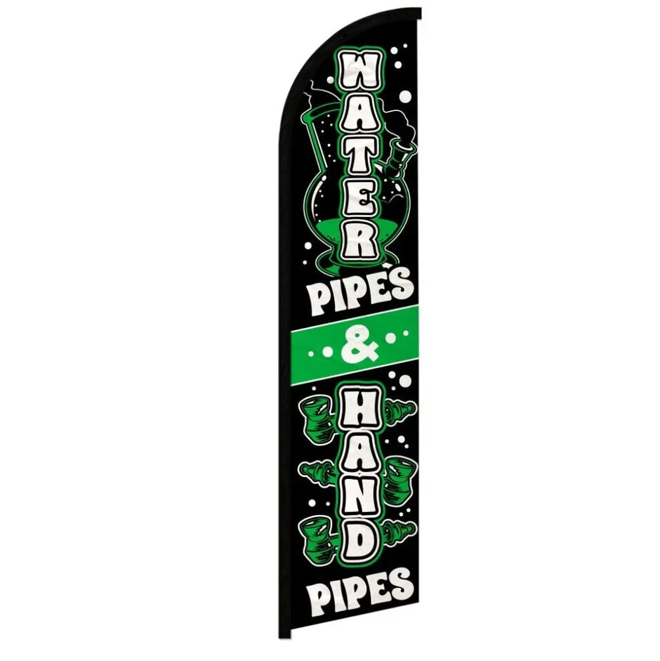 Water & Hand Pipes Windless Full Sleeve Advertising Smoke Shop Banner Flag