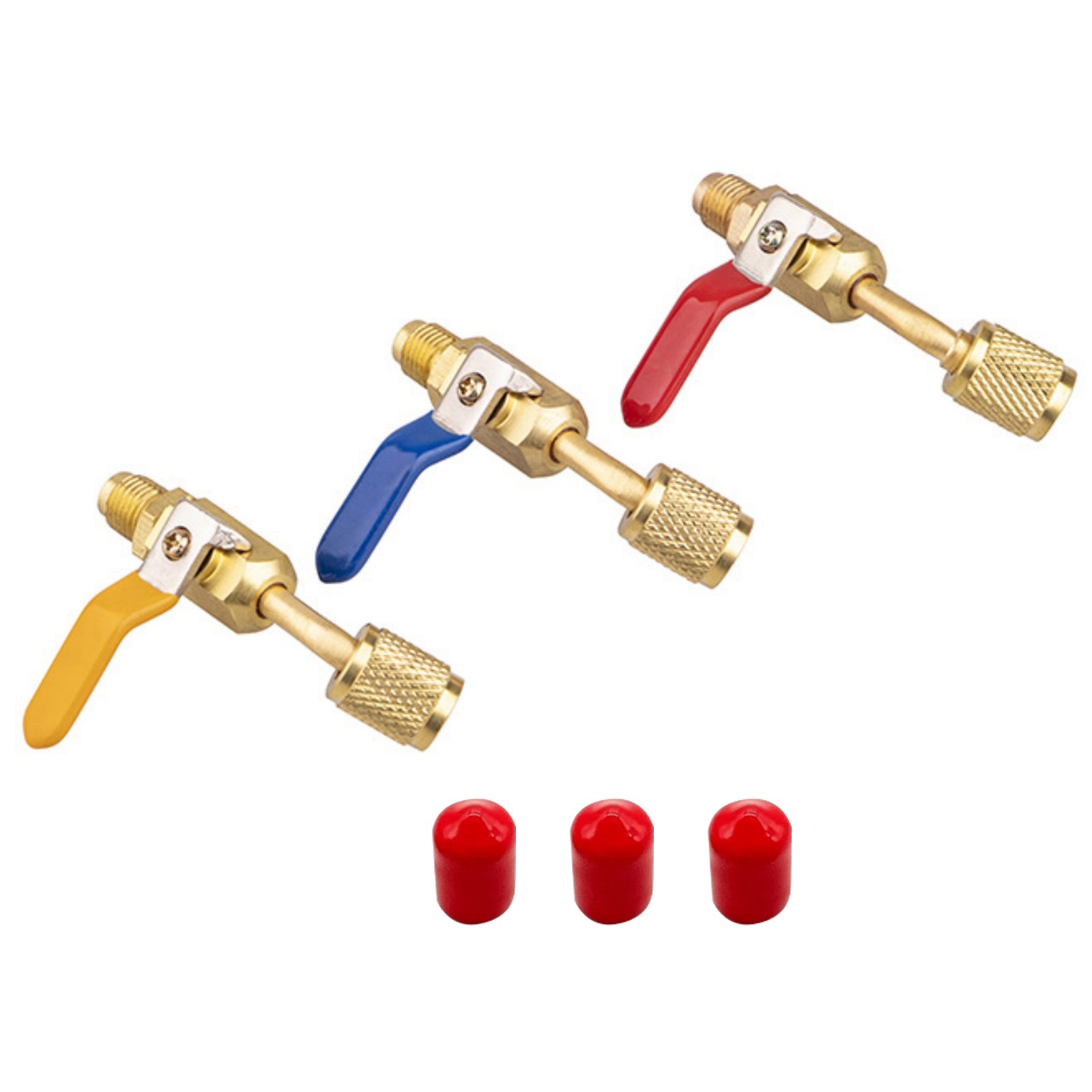 3PCS/Set Brass Air Conditioning HVAC 1/4″ Shut Valve For AC Charging Hoses