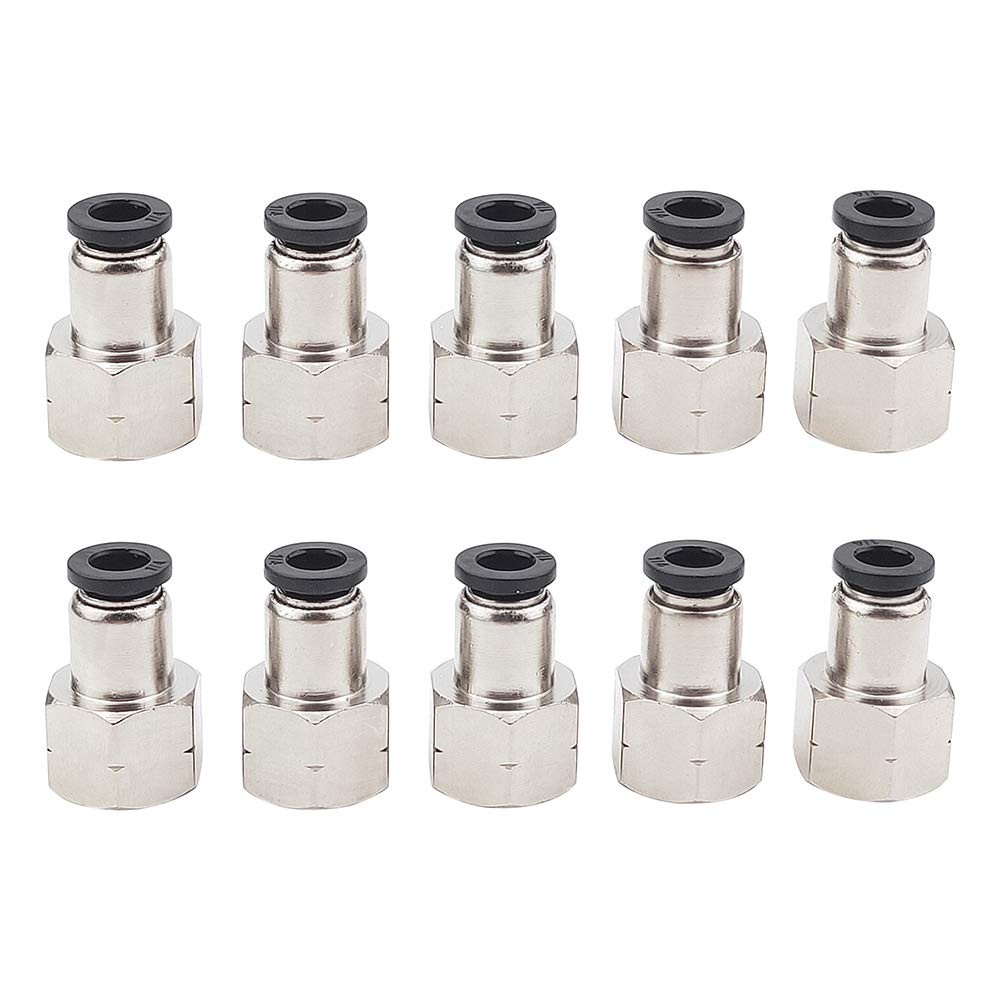 10 Pack Pneumatic Female Straight 1/4 Inch Tube OD X 1/4 Inch NPT Thread Push to