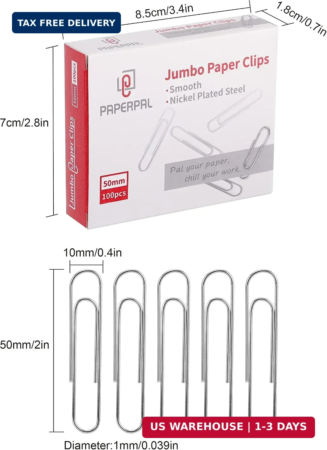 PAPERPAL Paperclips for Office School & Personal Use, Jumbo Smooth Paper Clip (2