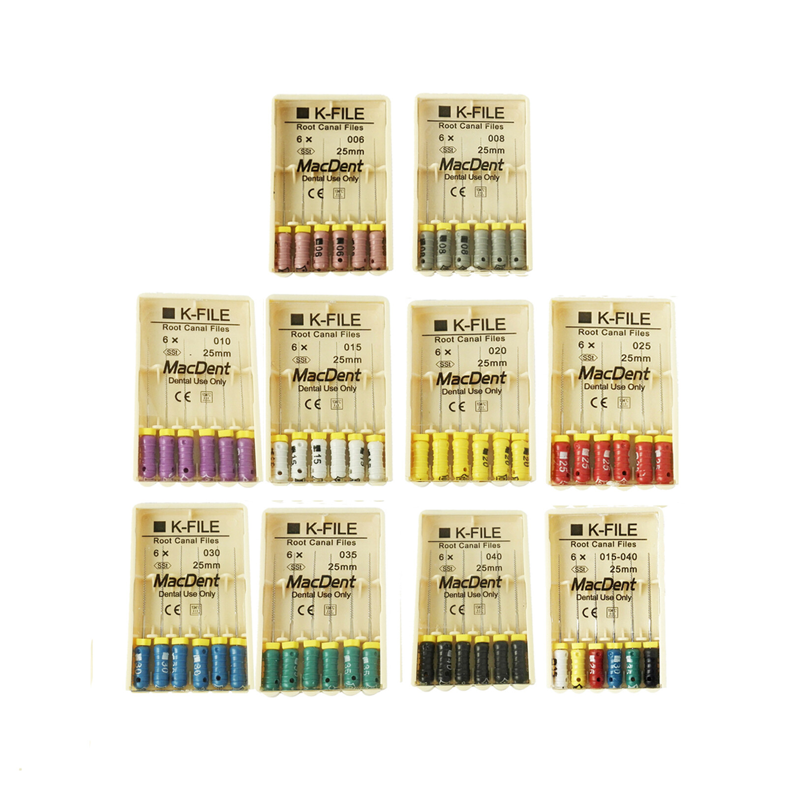 MacDent Dental Root Canal Endo K-files 21-25-31mm All Sizes 6Files/pk