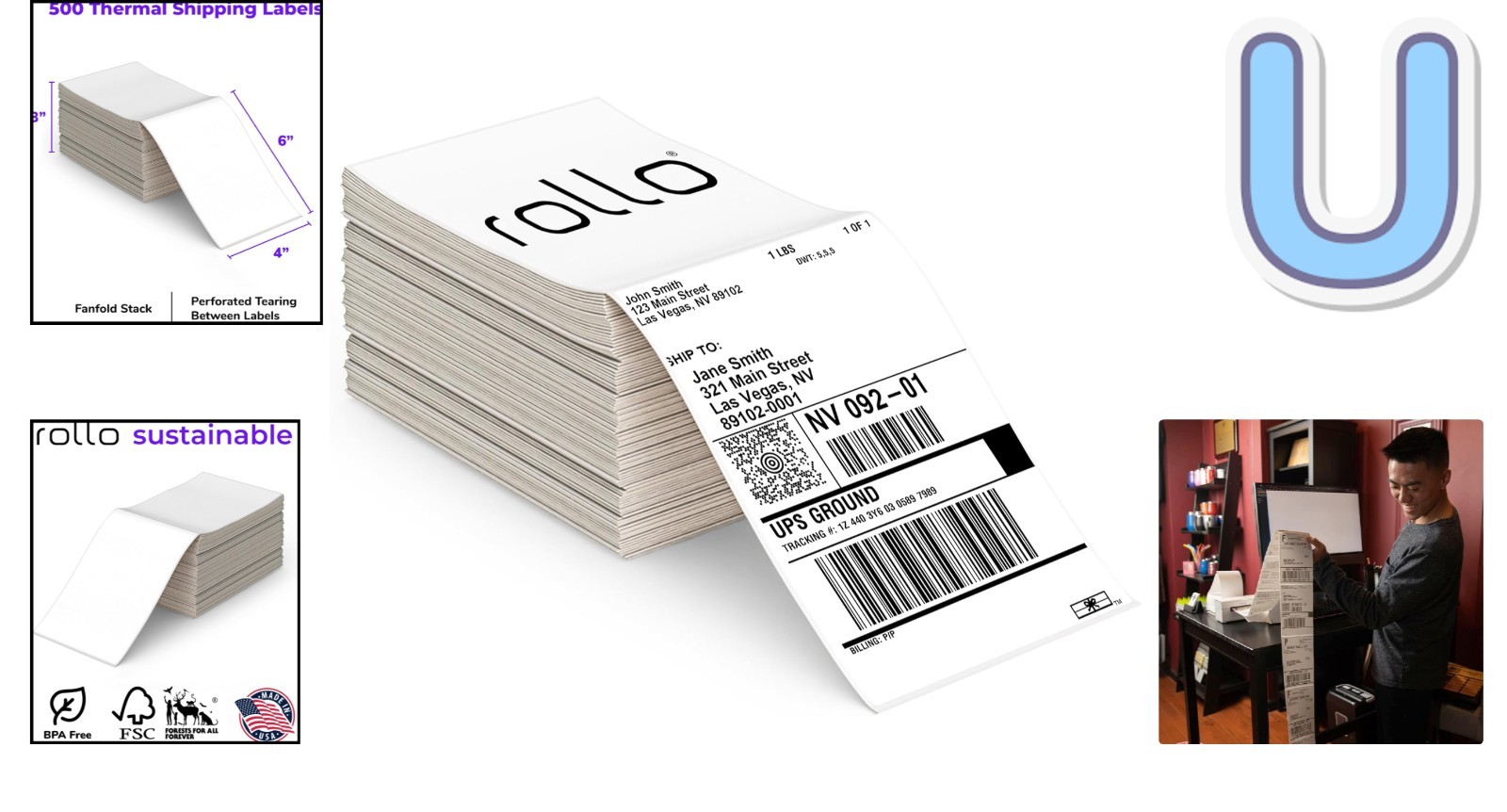Versatile 4×6 Packing Labels – 500 Fanfold Thermal Labels for eCommerce Shipping