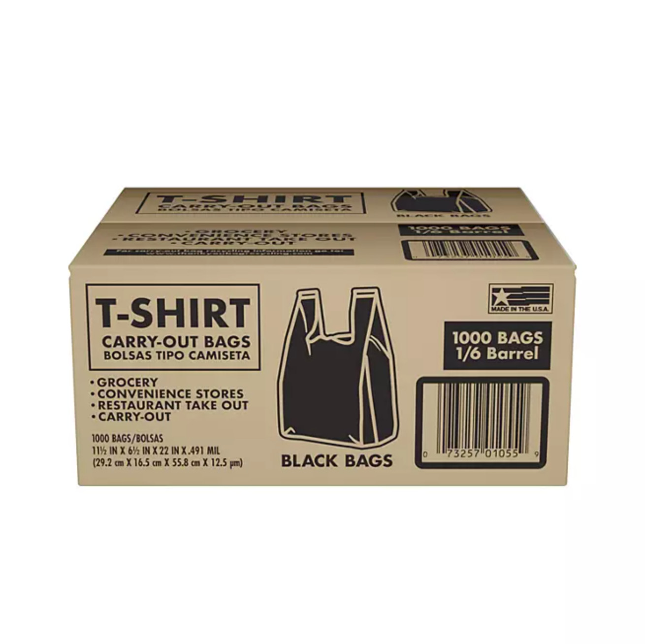 Black T Shirt Bags Plastic Grocery Shopping Carry Out Bag 11.5”x6.5”x22”