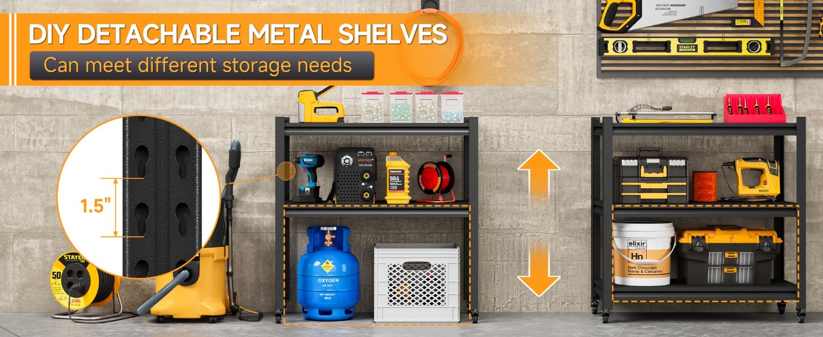 Heavy Duty Metal Shelving 3-tier Garden Tool Racks Utility Garage Tool Racks