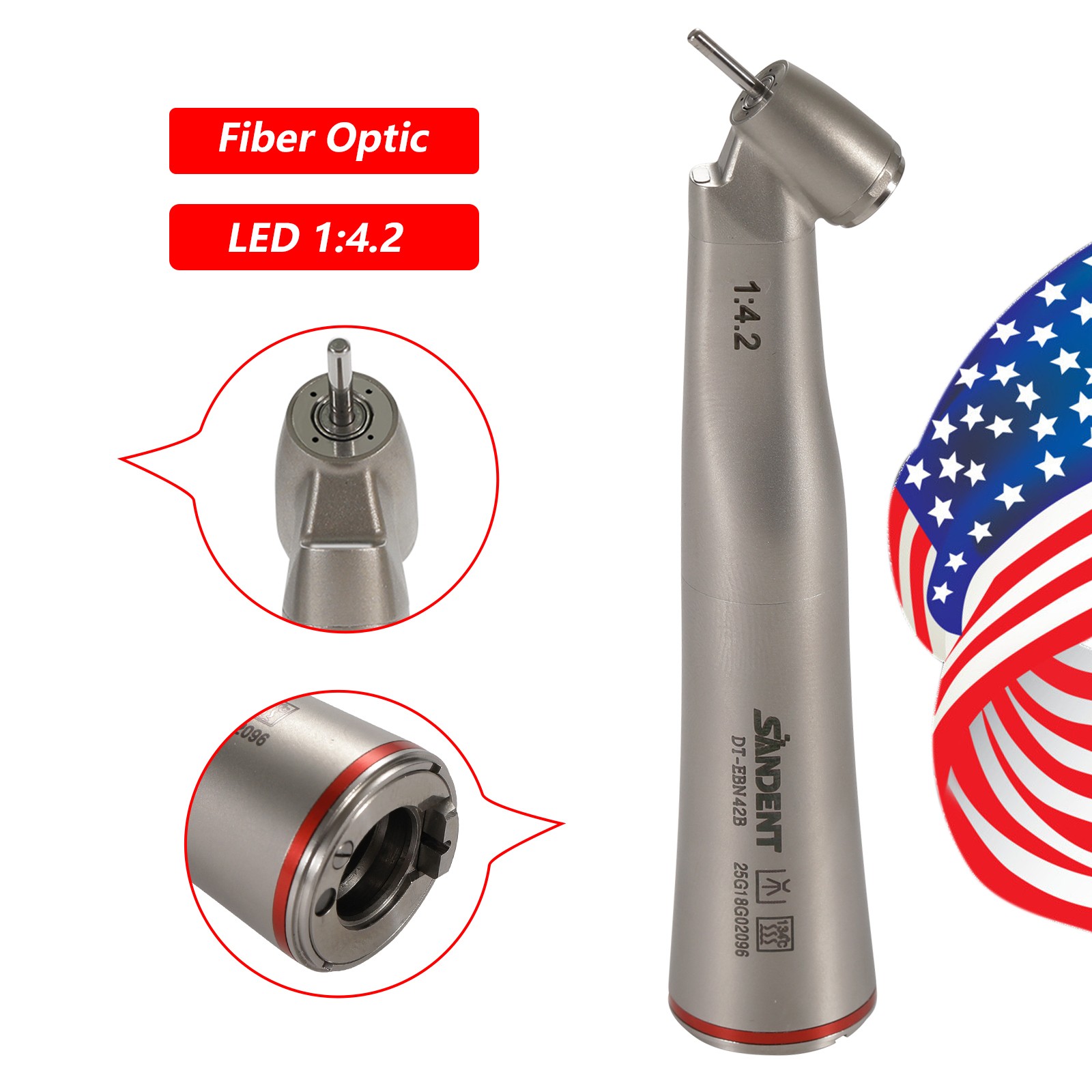 SANDENT Dental 1:4.2 Surgical Handpiece 45 Degree LED Fiber Optic Increasing DL