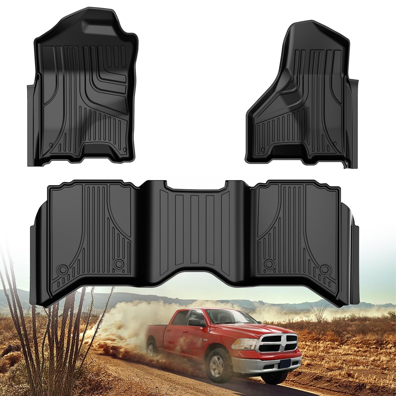 Aomsazto Floor Mats For 2013-2018 Dodge Ram 1500/2500/3500 Crew Cab All Weather