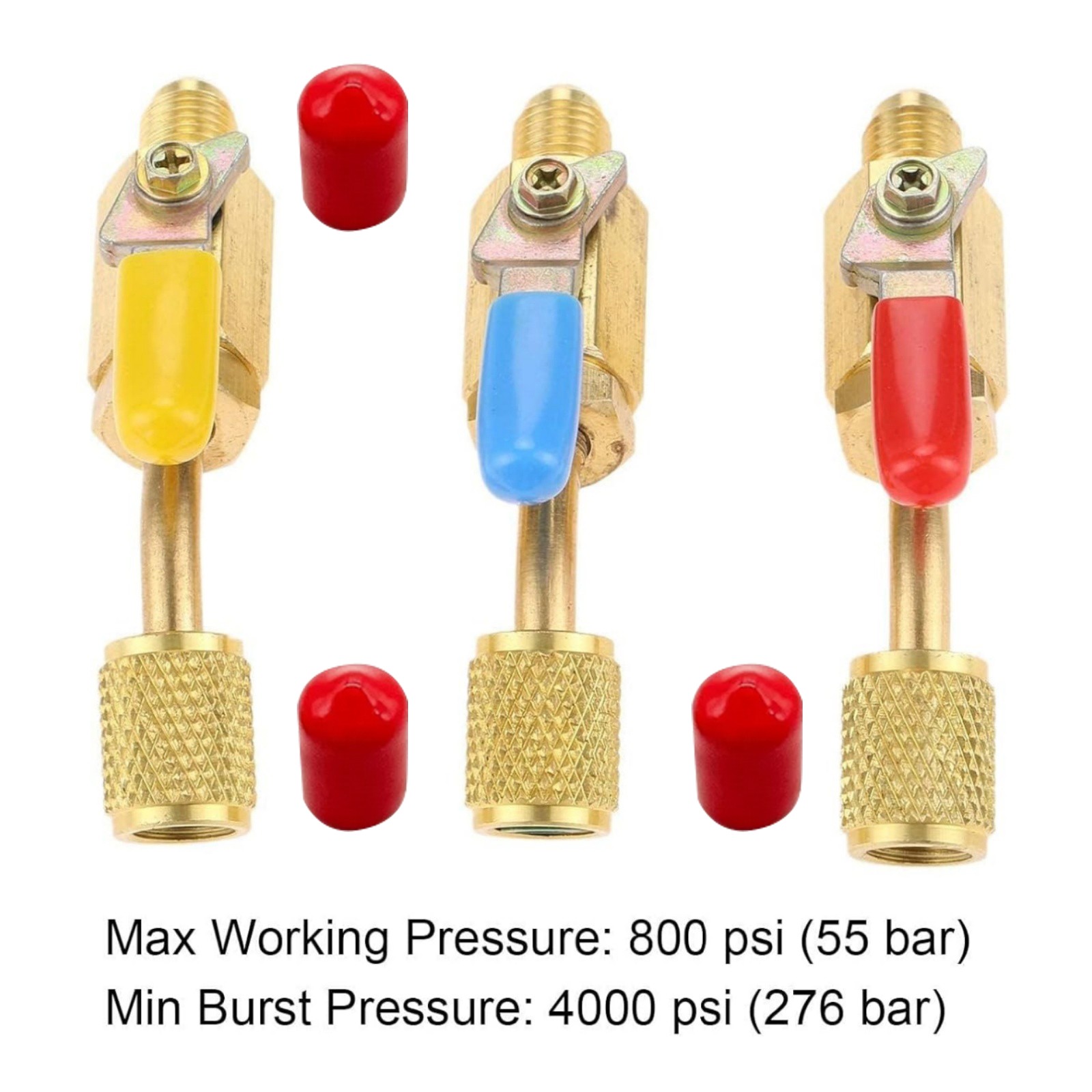 3PCS/Set Brass Air Conditioning HVAC 1/4″ Shut Valve For AC Charging Hoses