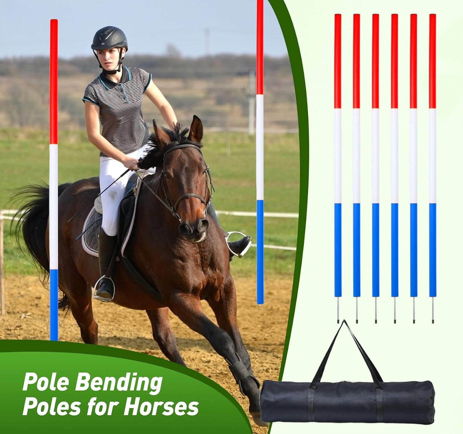 6 Pcs Pole Bending Poles for Horses,6FT Adjustable Equestrian Training Equipm…