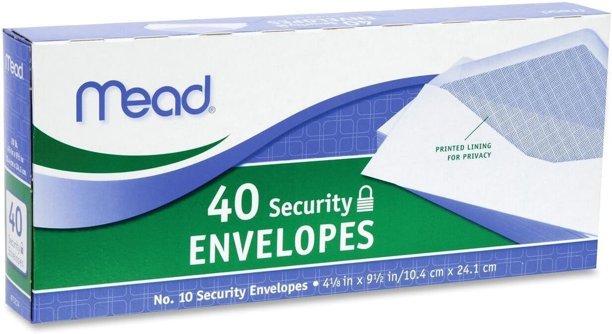 1 Mead 75214 #10 4 1/8 X 9 1/2 Gummed Closure 40 count white envelope