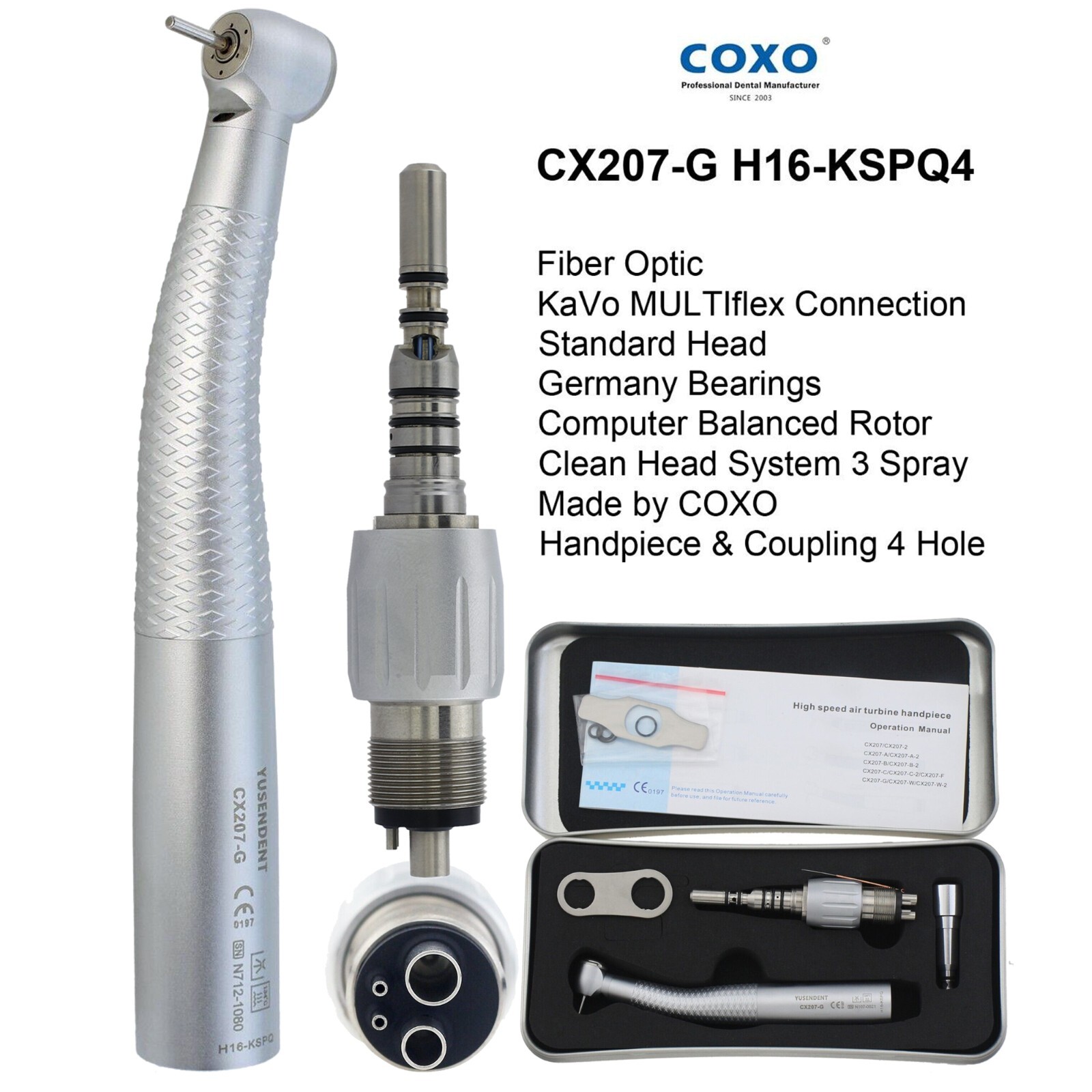 COXO Dental Handpiece Fiber Optic High Speed Turbine KaVo NSK Coupler 4 6 Hole