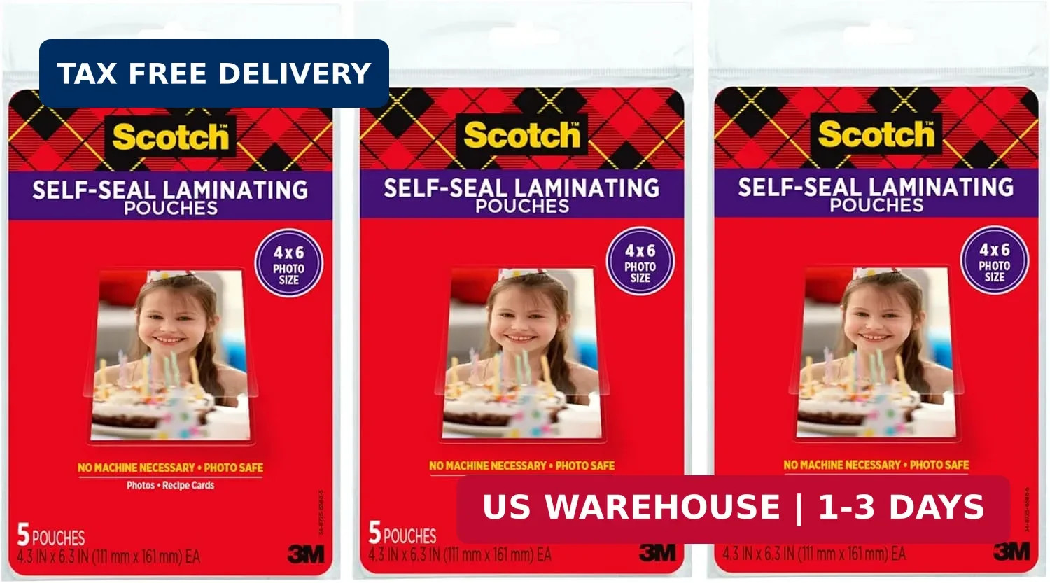 Scotch Self-Sealing Laminating Pouches, 4 x 6 Inches, 3-Pack of 5 Pouches – No M