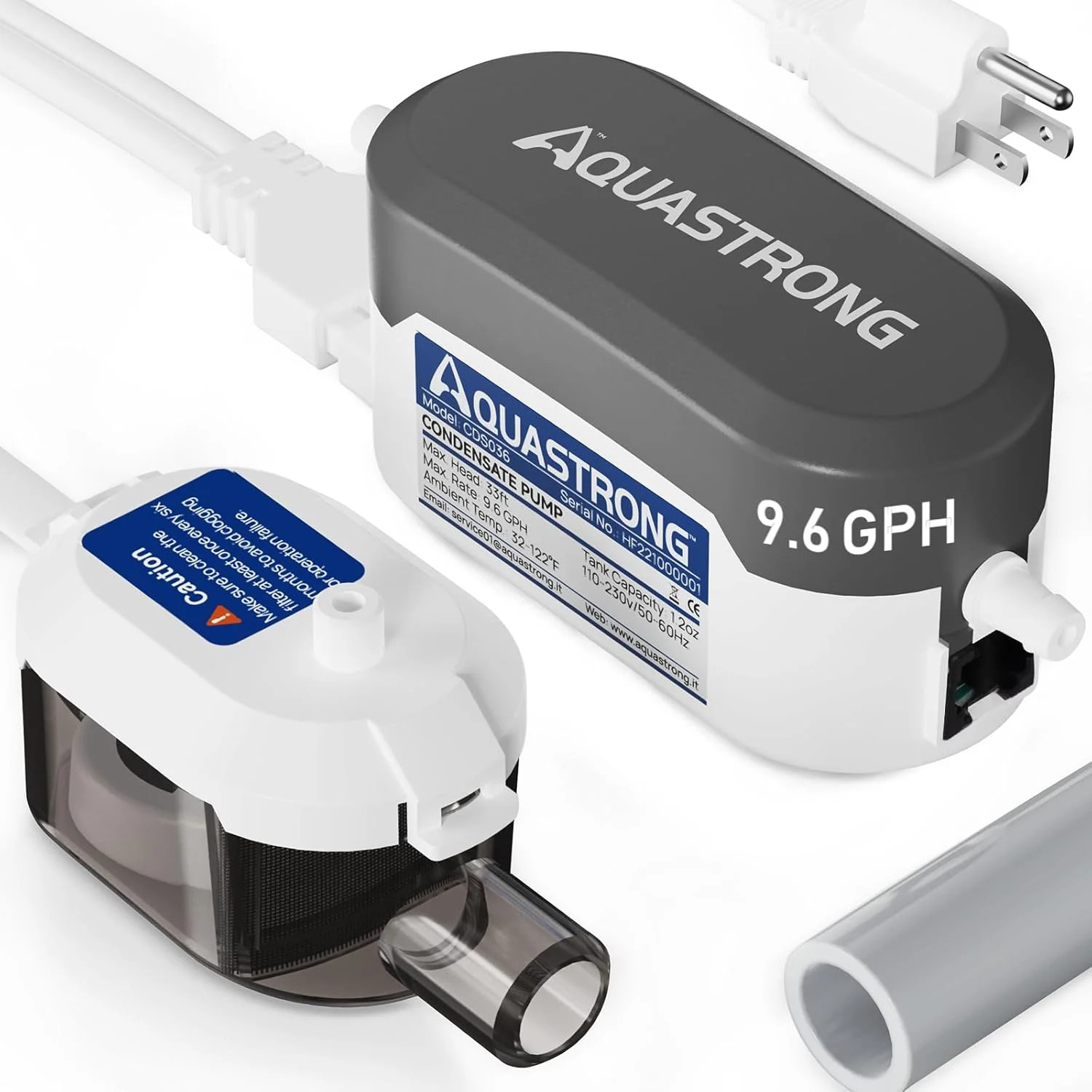 Aquastrong Mini Split HVAC Condensate Pump, 9.6 GPH, 115V/230V, Automatic Safety