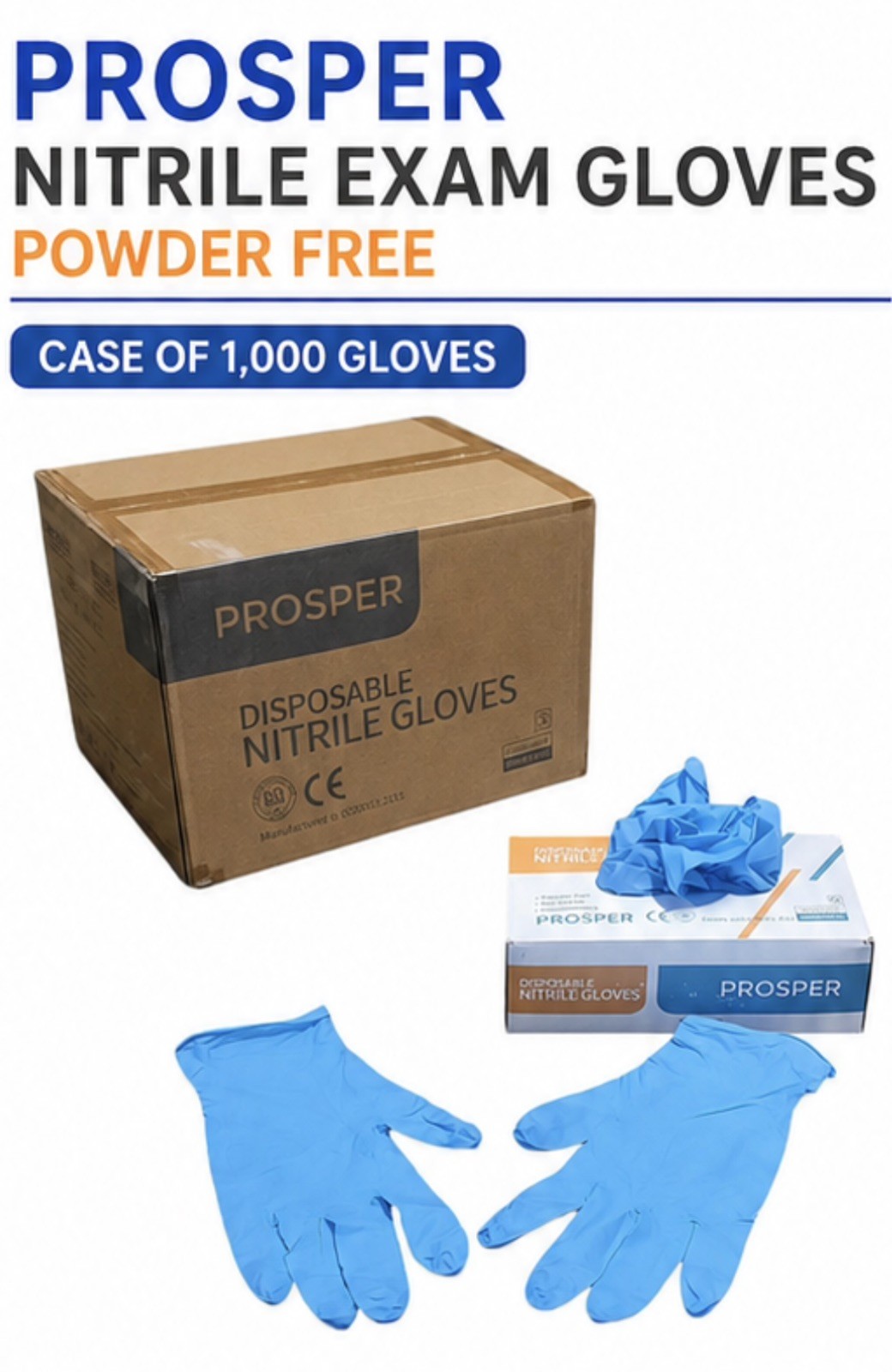 Nitrile Exam Gloves, Powder Free Medium, Blue. Case of 1,000