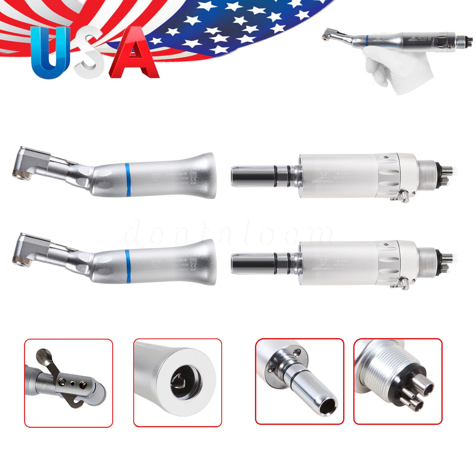 1-5 Yabangbang Dental Slow Speed Handpiece Contra Angle /Air Motor 4Holes Attach