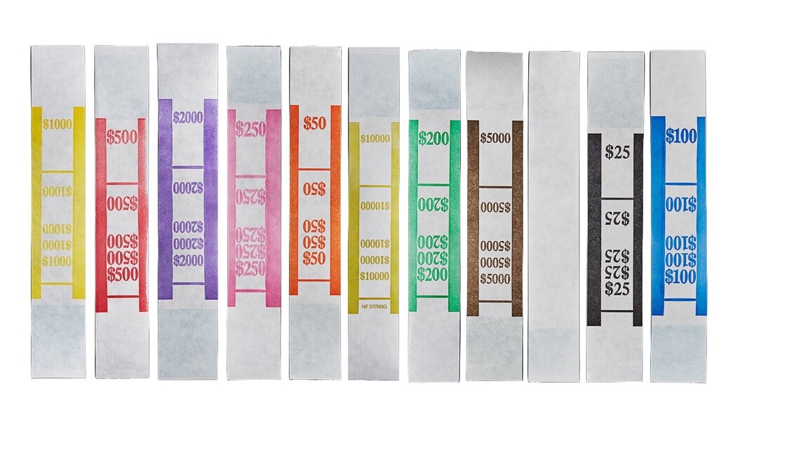 500 Self-Adhesive Currency Bands Color Coded Money Paper Straps Made in USA