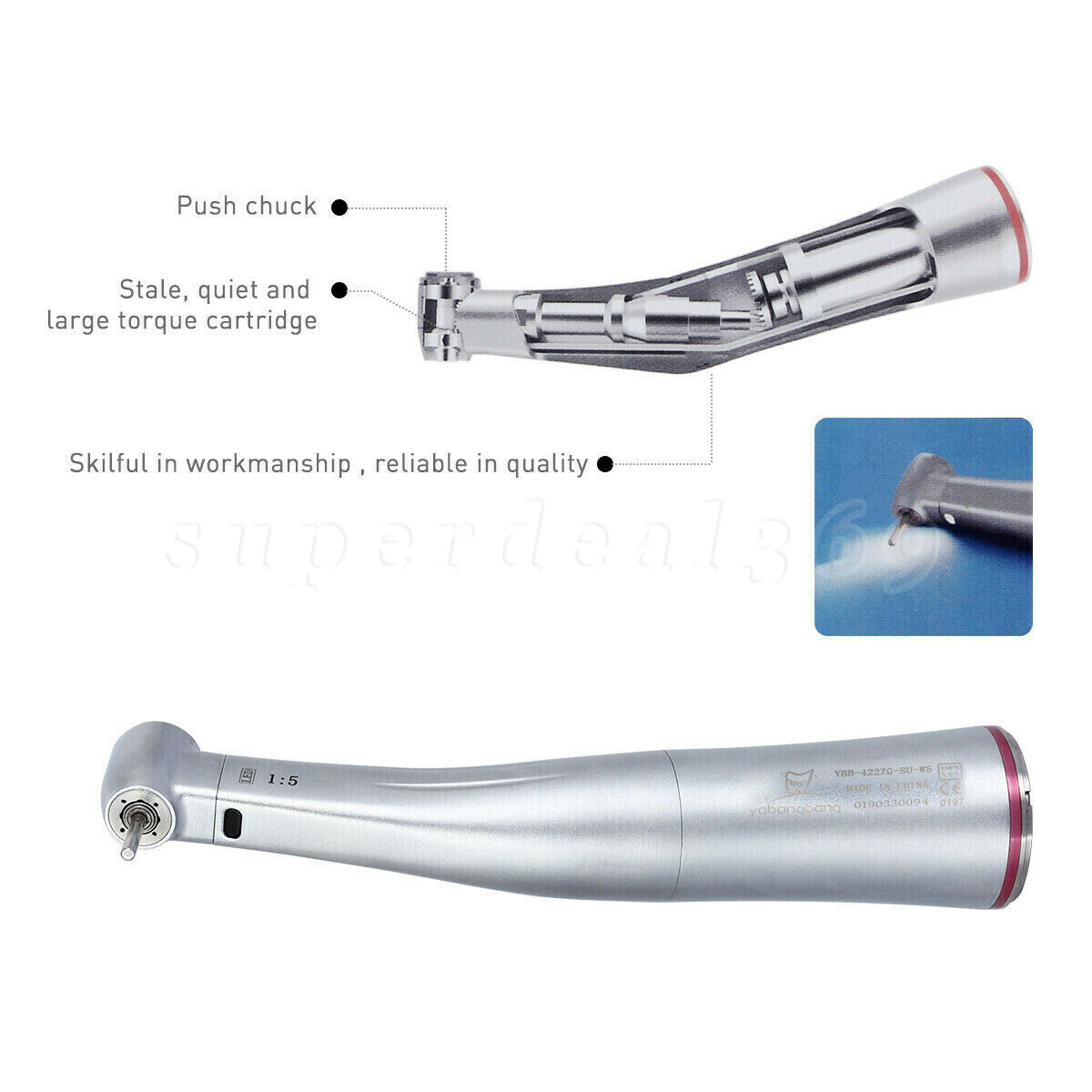 NSK Ti-MAX X95L Style Dental 1:5 LED Fiber Optic Contra Angle Handpiece Inner