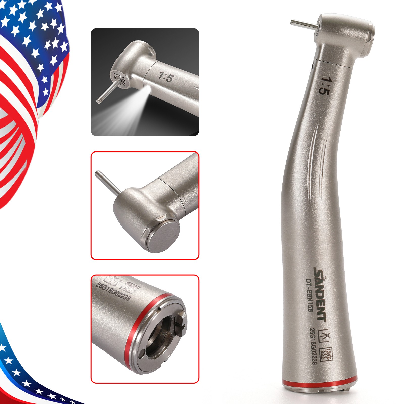 SANDENT Dental 1:5 LED Contra Angle Handpiece Standard Internal Four Spray DL