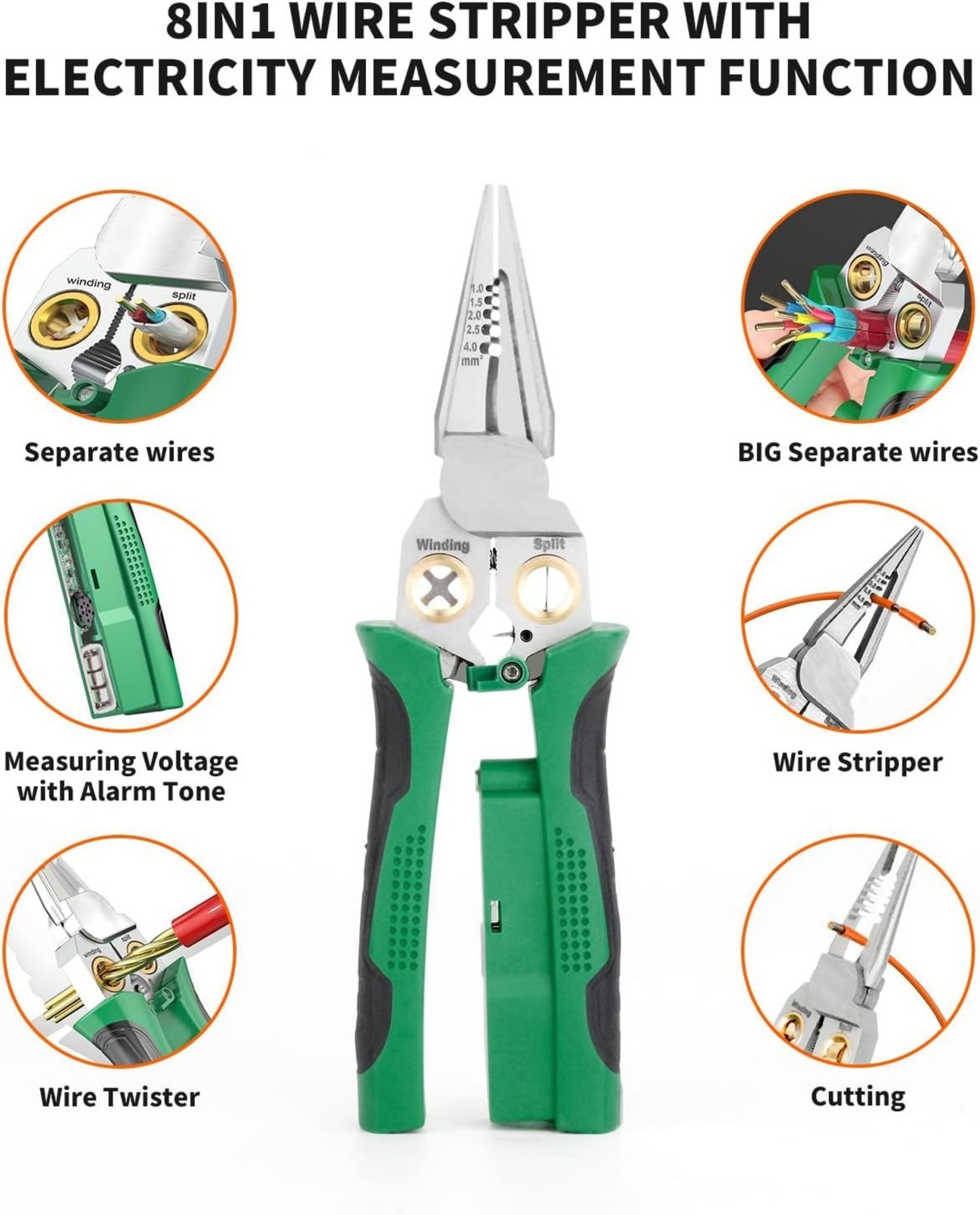 Multifunctional Wire Stripper Twister Green Voltage Tester Cable Pliers